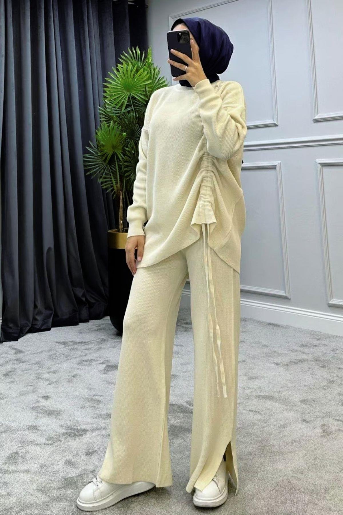 Büzgülü Triko Takım Bej, Fiyatları 