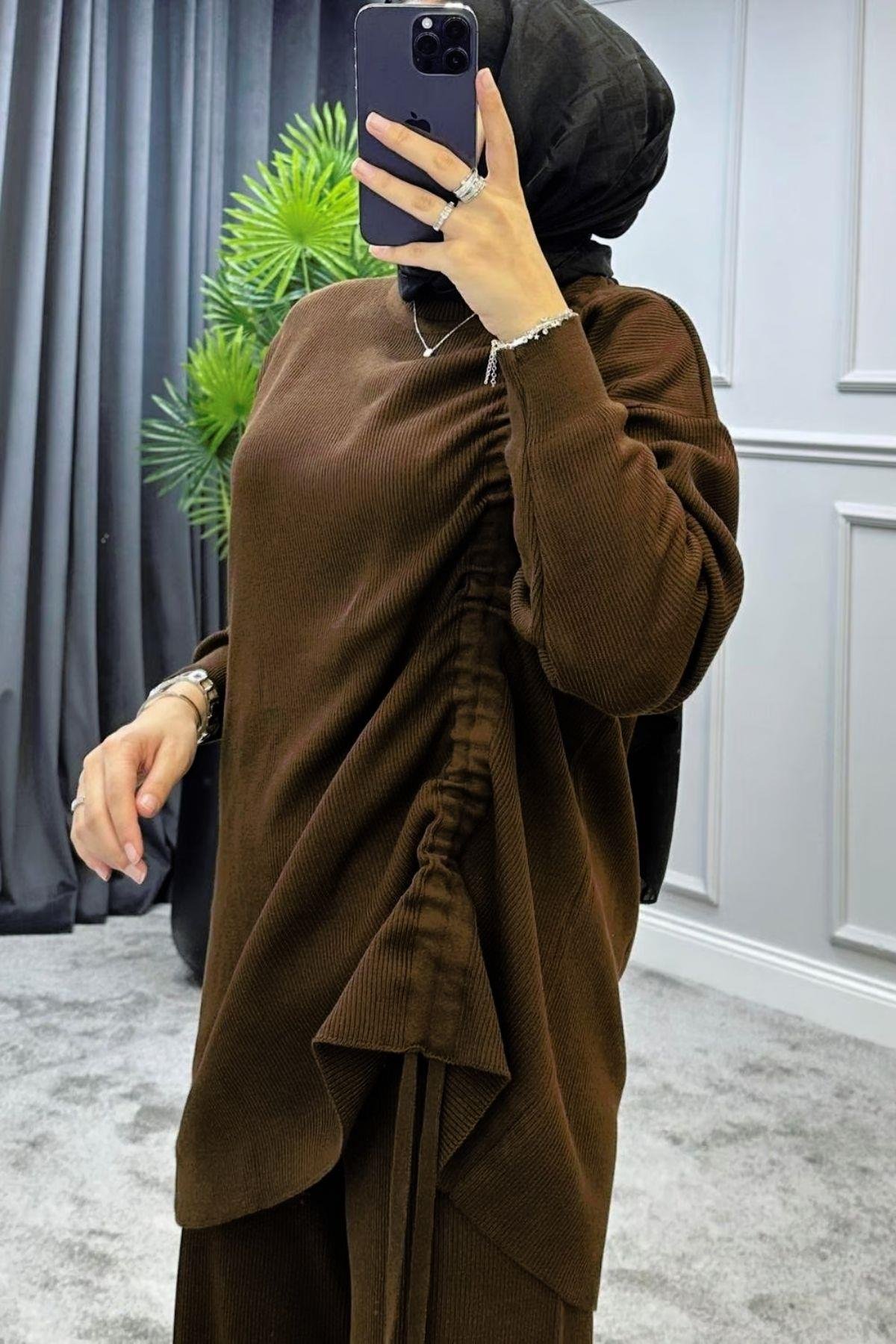 Büzgülü Triko Takım Kahve, Fiyatları 