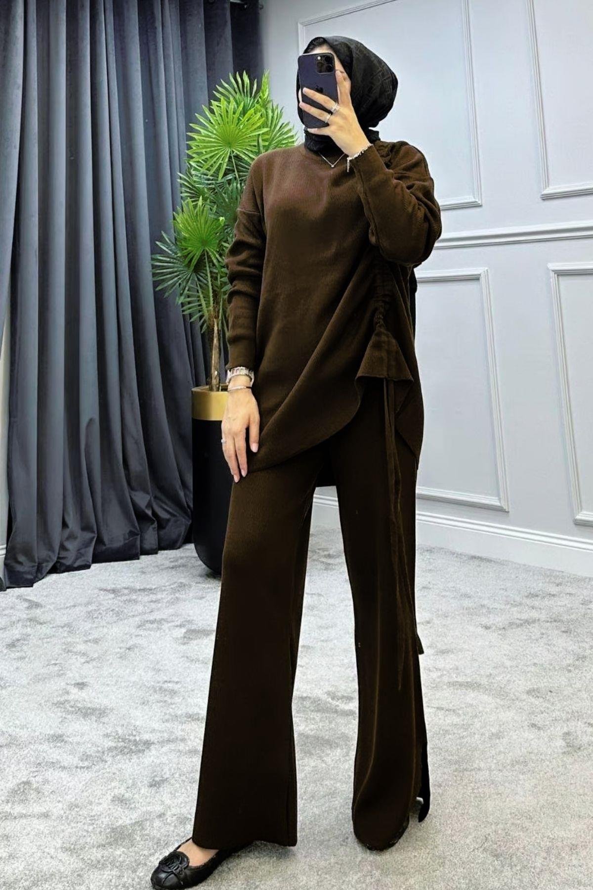 Büzgülü Triko Takım Kahve, Fiyatları 