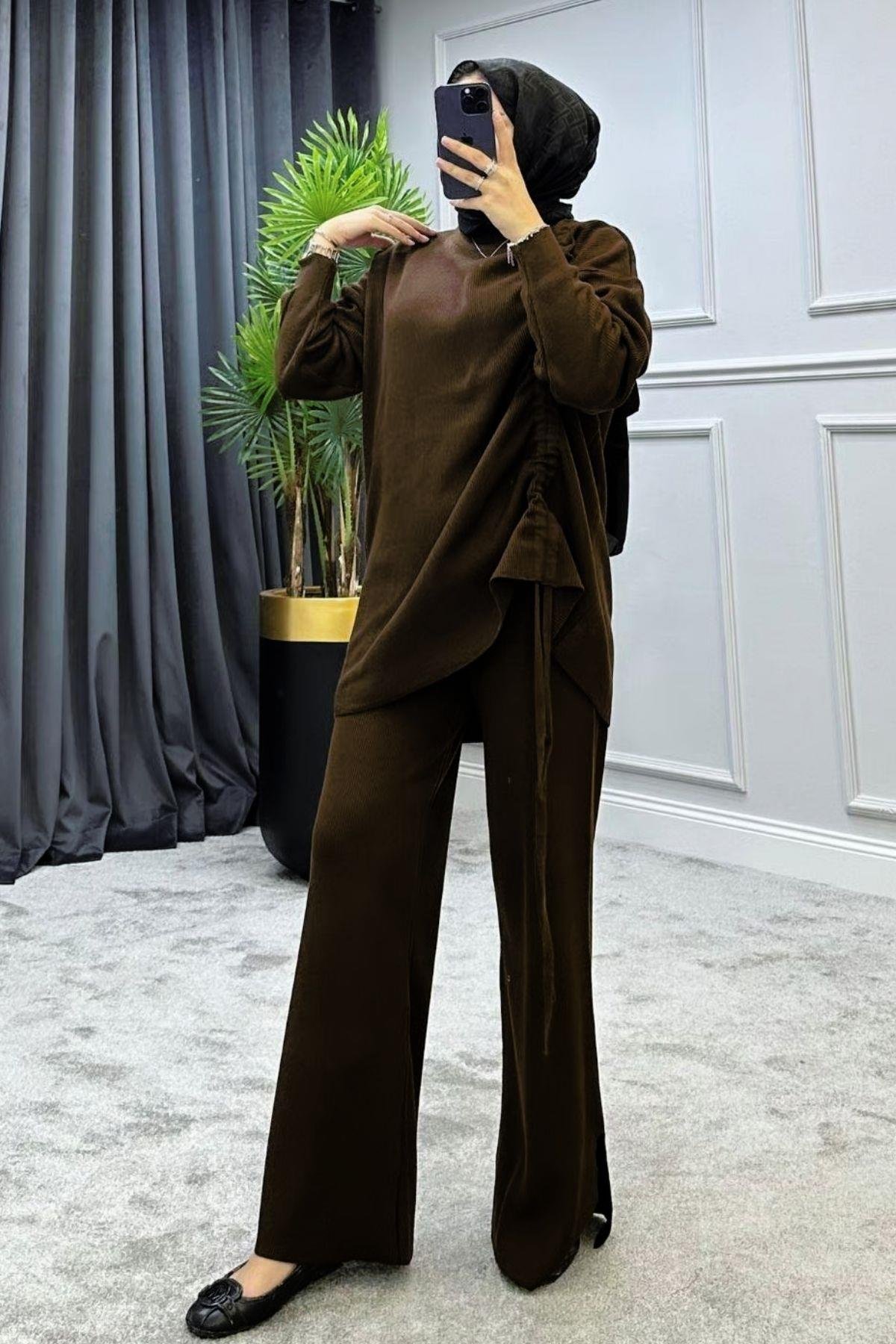 Büzgülü Triko Takım Kahve, Fiyatları 