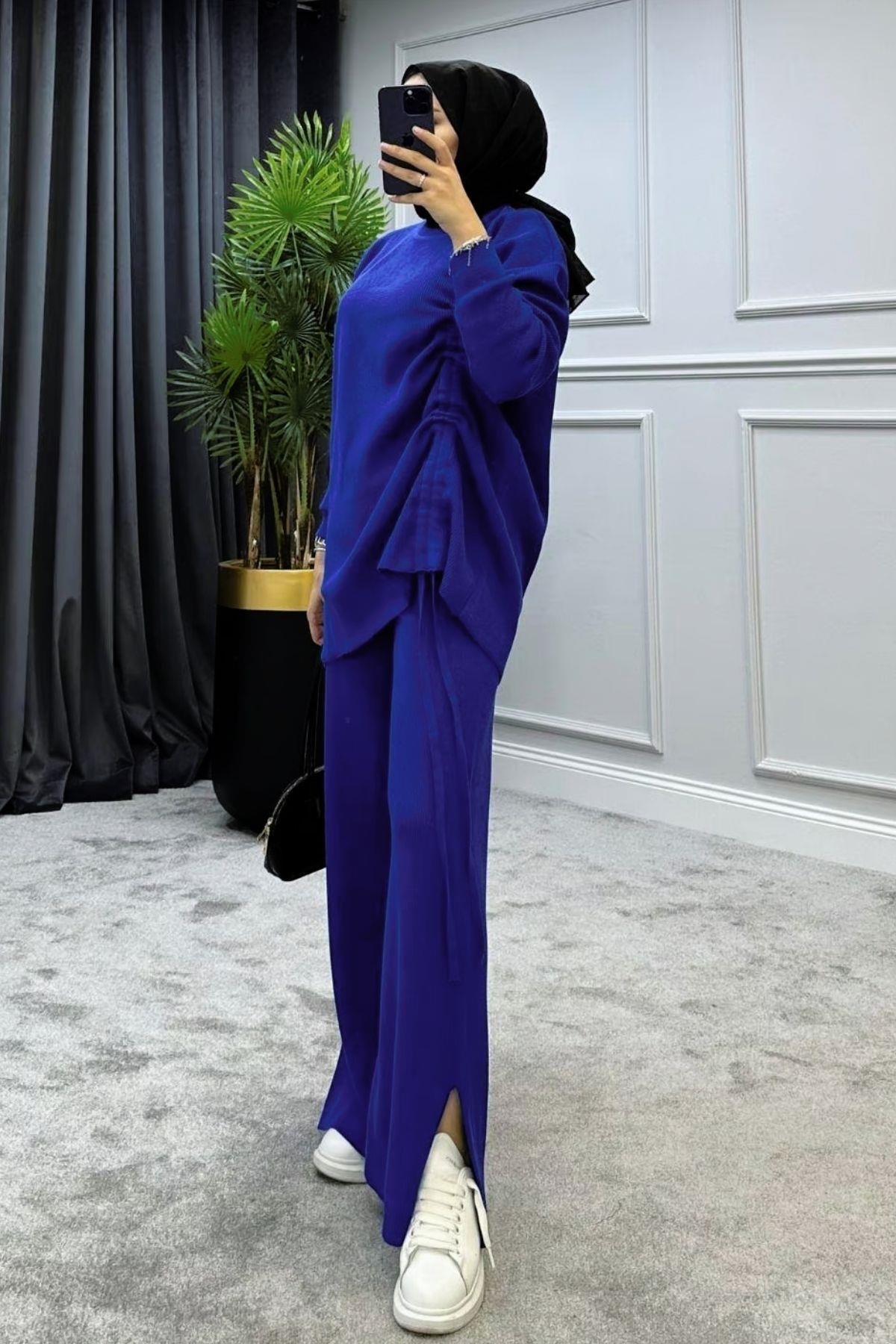 Büzgülü Triko Takım Saks, Fiyatları 