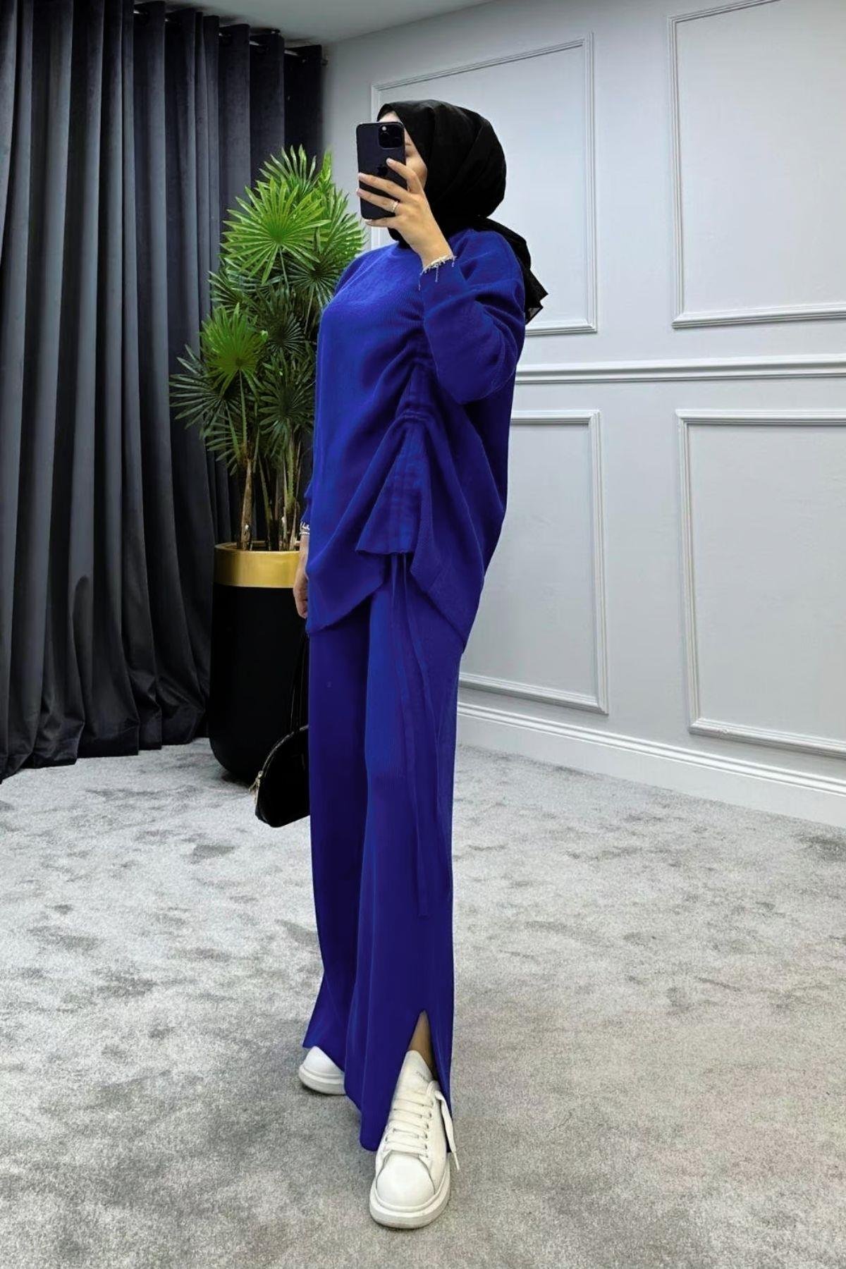 Büzgülü Triko Takım Saks, Fiyatları 