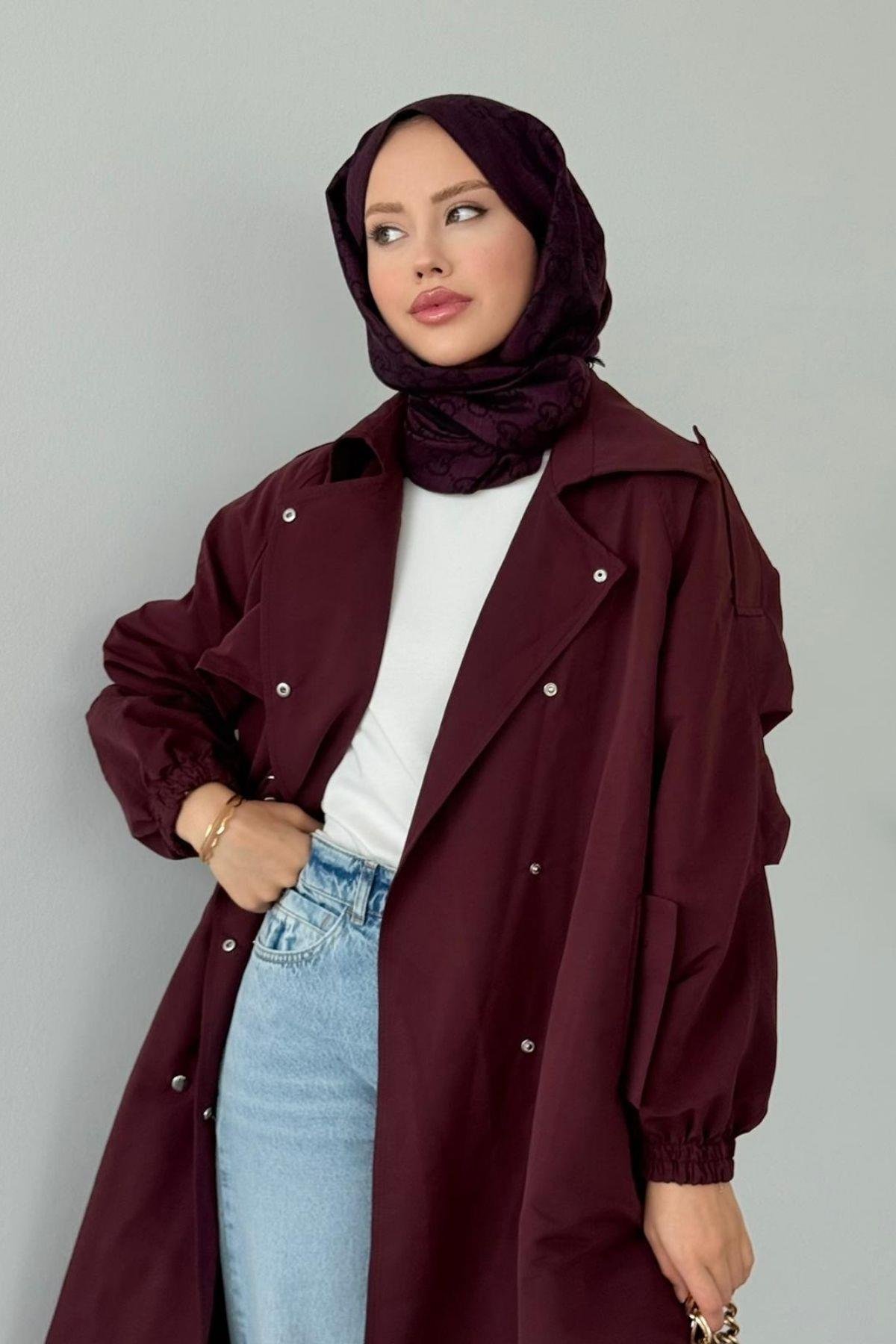 Bym Muadil Trençkot Mürdüm, Fiyatları Bym Muadil Trençkot Mürdüm- Haza Moda 