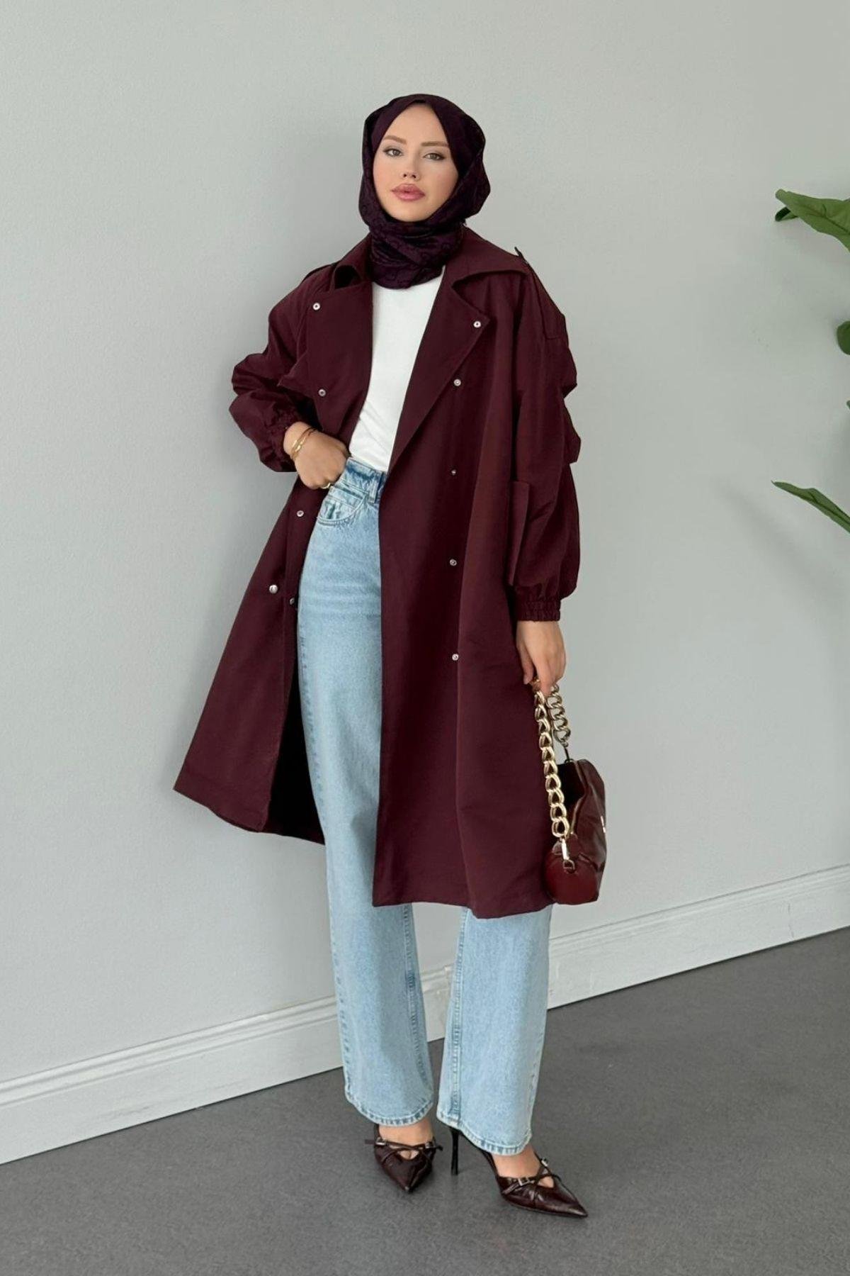 Bym Muadil Trençkot Mürdüm, Fiyatları Bym Muadil Trençkot Mürdüm- Haza Moda 