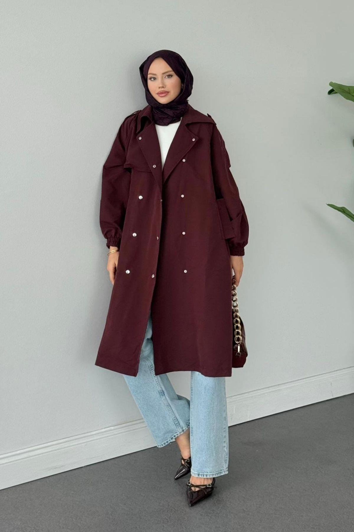 Bym Muadil Trençkot Mürdüm, Fiyatları Bym Muadil Trençkot Mürdüm- Haza Moda 