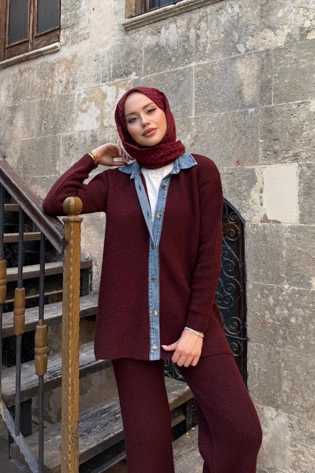 Çakım Düğmeli Triko Takım Bordo, Fiyatları Çakım Düğmeli Triko Takım Bordo- Haza Moda