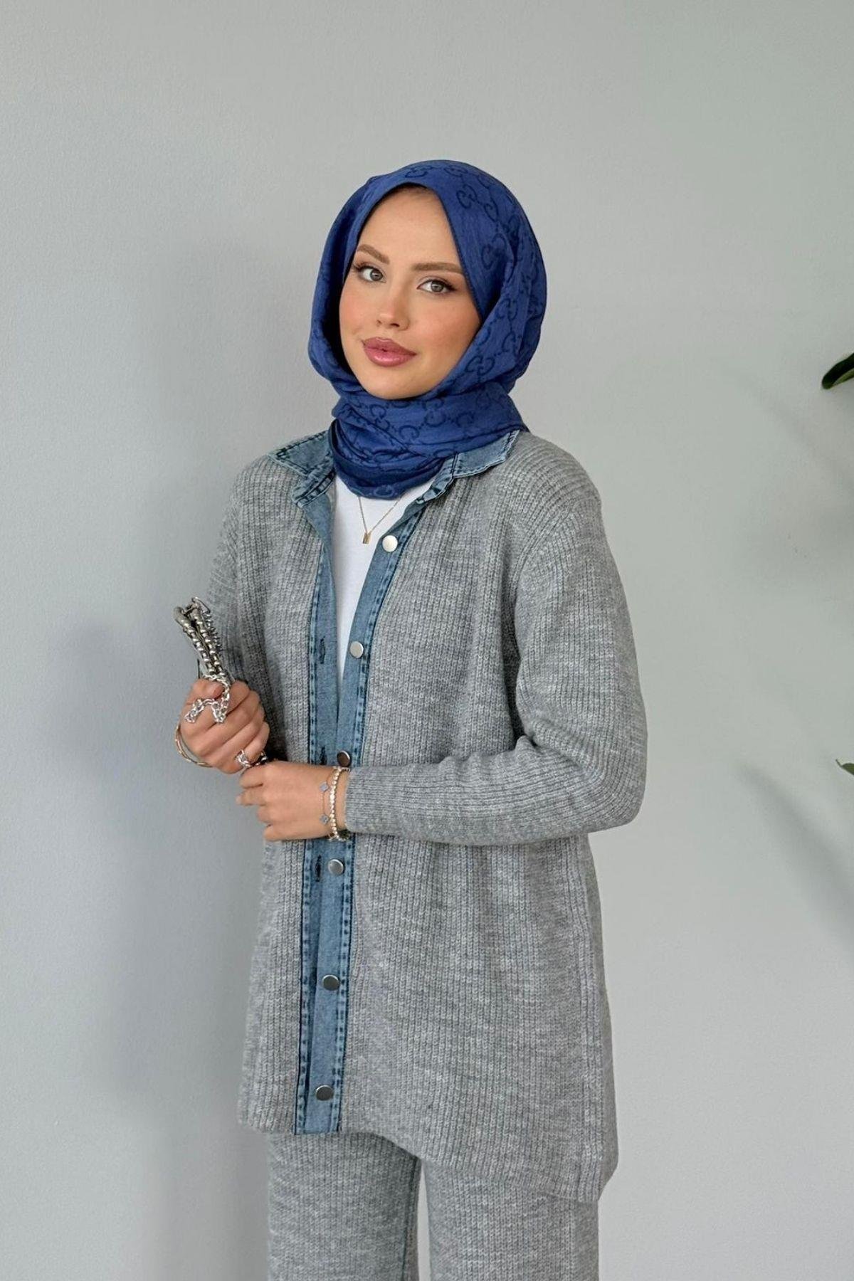 Çakım Düğmeli Triko Takım Gri, Fiyatları Çakım Düğmeli Triko Takım Gri- Haza Moda