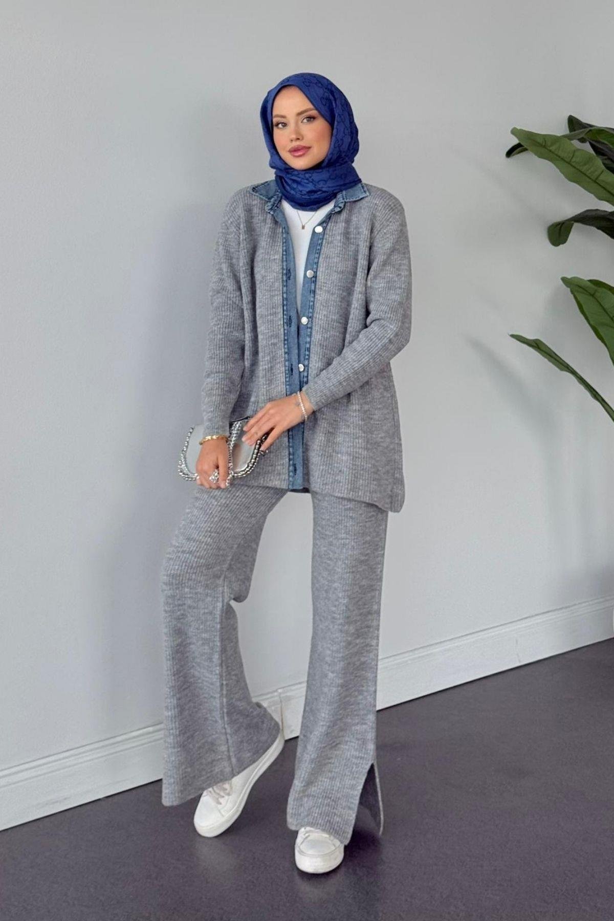 Çakım Düğmeli Triko Takım Gri, Fiyatları Çakım Düğmeli Triko Takım Gri- Haza Moda