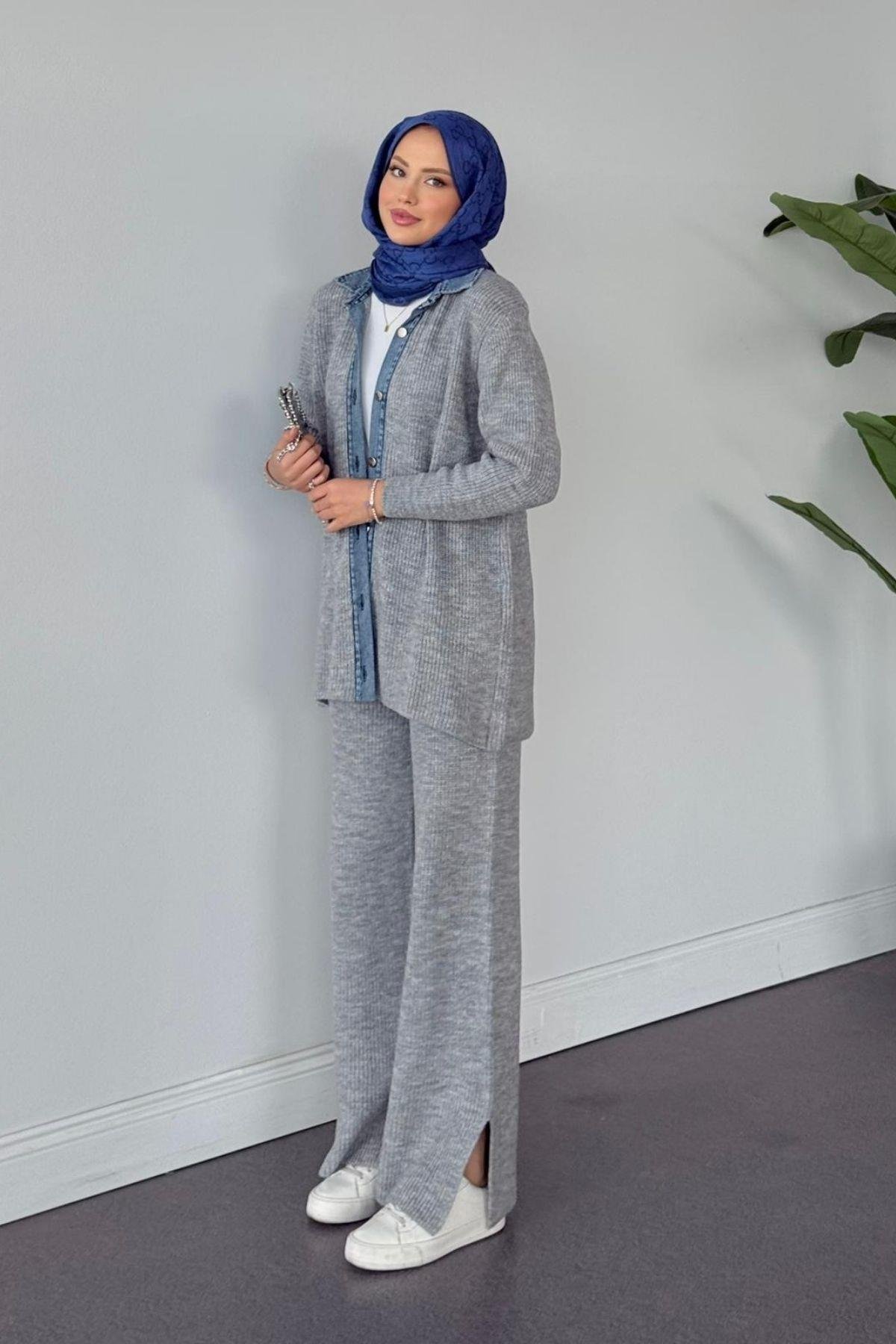 Çakım Düğmeli Triko Takım Gri, Fiyatları Çakım Düğmeli Triko Takım Gri- Haza Moda