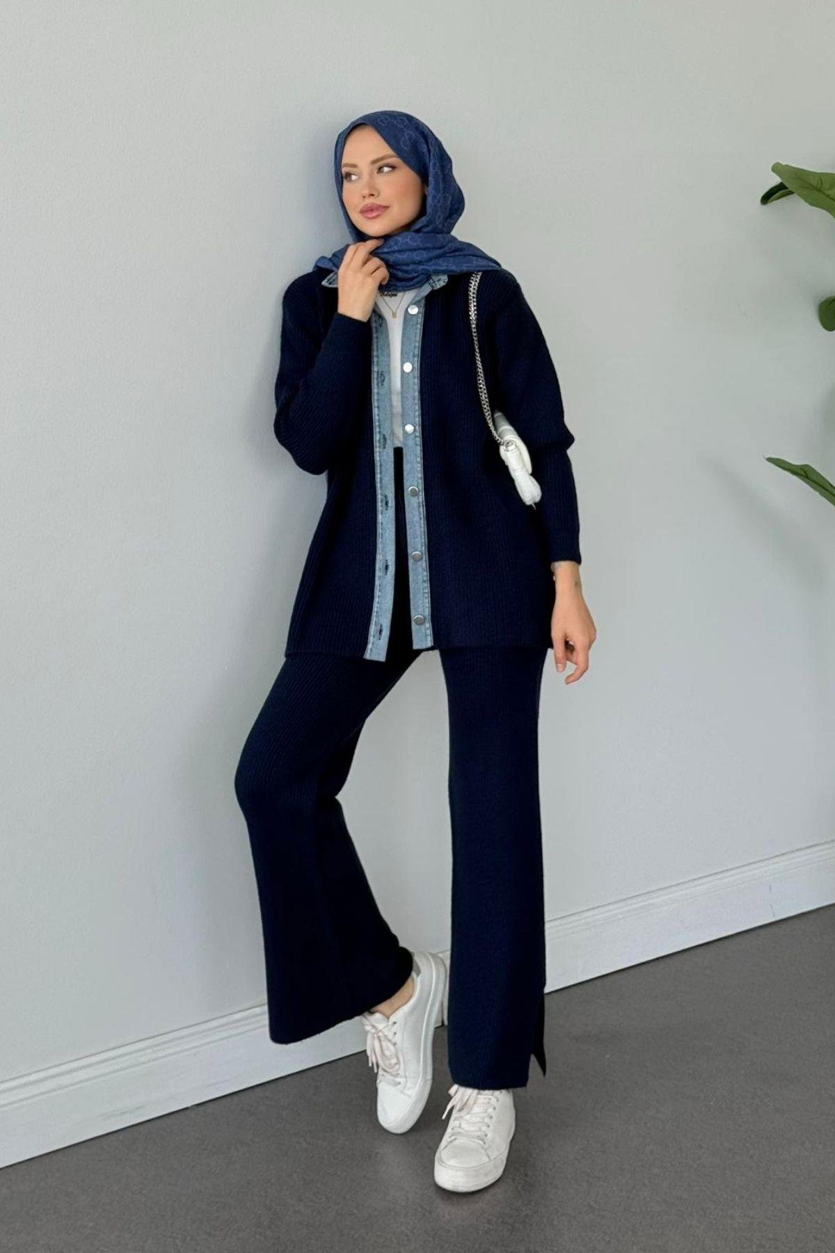 Çakım Düğmeli Triko Takım Lacivert, Fiyatları Çakım Düğmeli Triko Takım Lacivert- Haza Moda