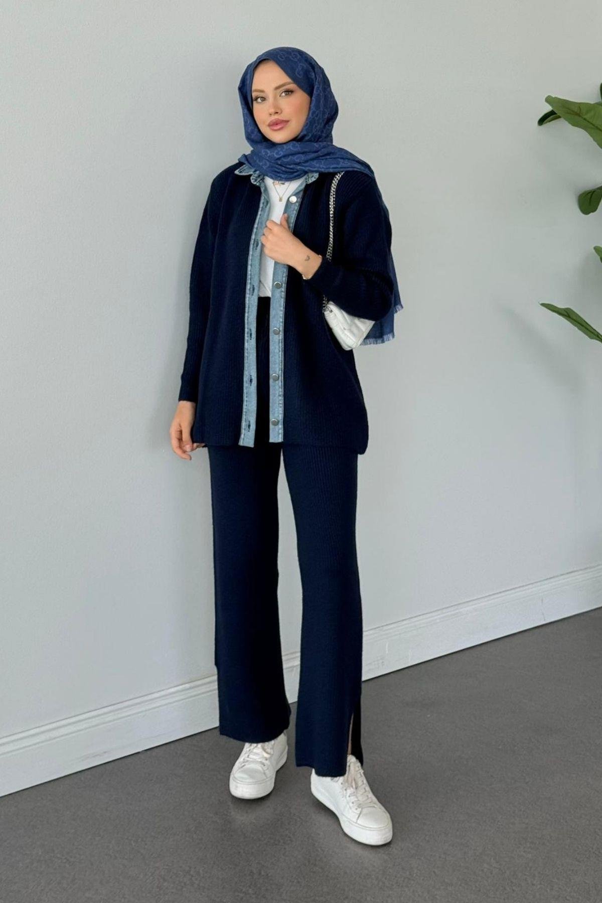 Çakım Düğmeli Triko Takım Lacivert, Fiyatları Çakım Düğmeli Triko Takım Lacivert- Haza Moda