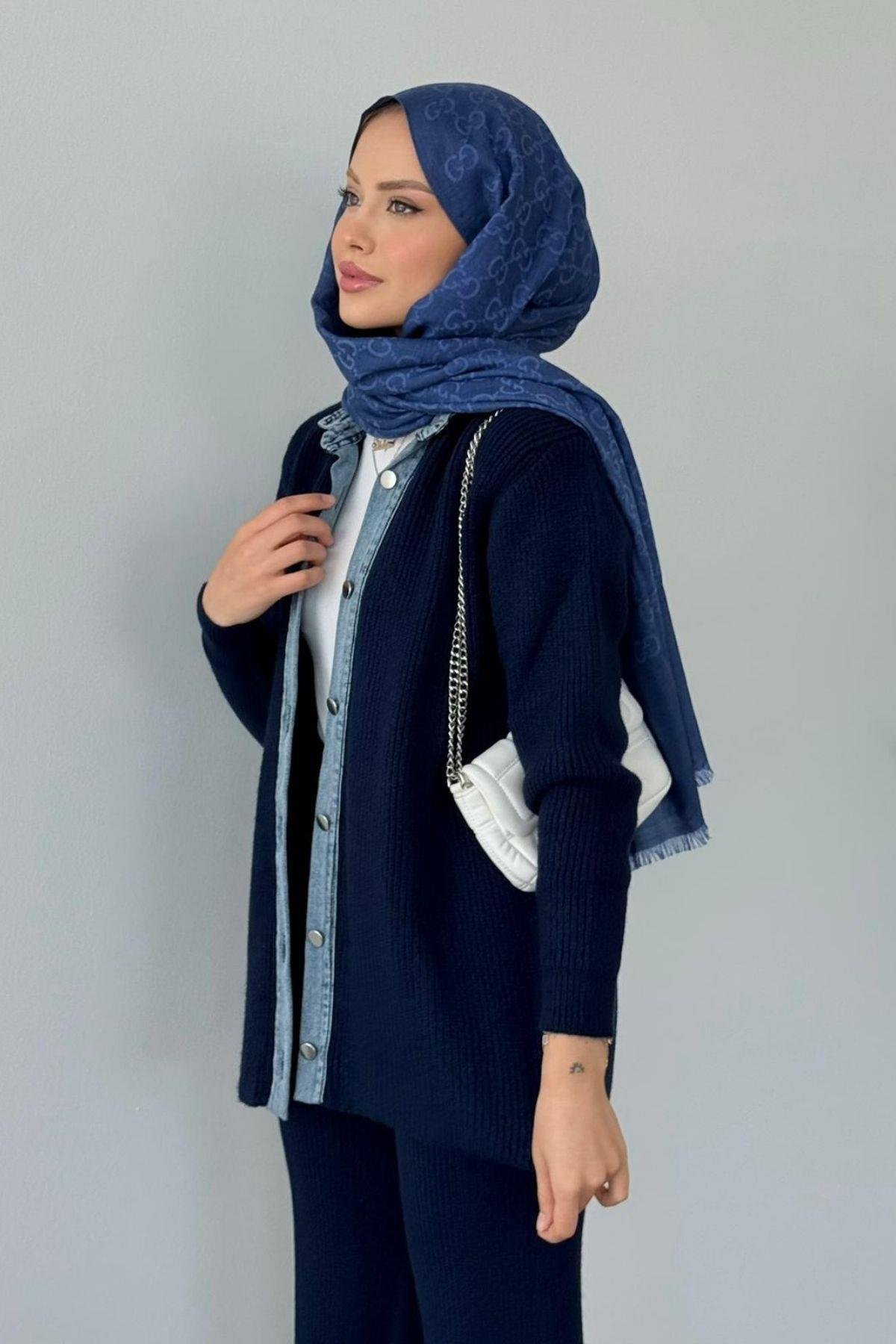 Çakım Düğmeli Triko Takım Lacivert, Fiyatları Çakım Düğmeli Triko Takım Lacivert- Haza Moda