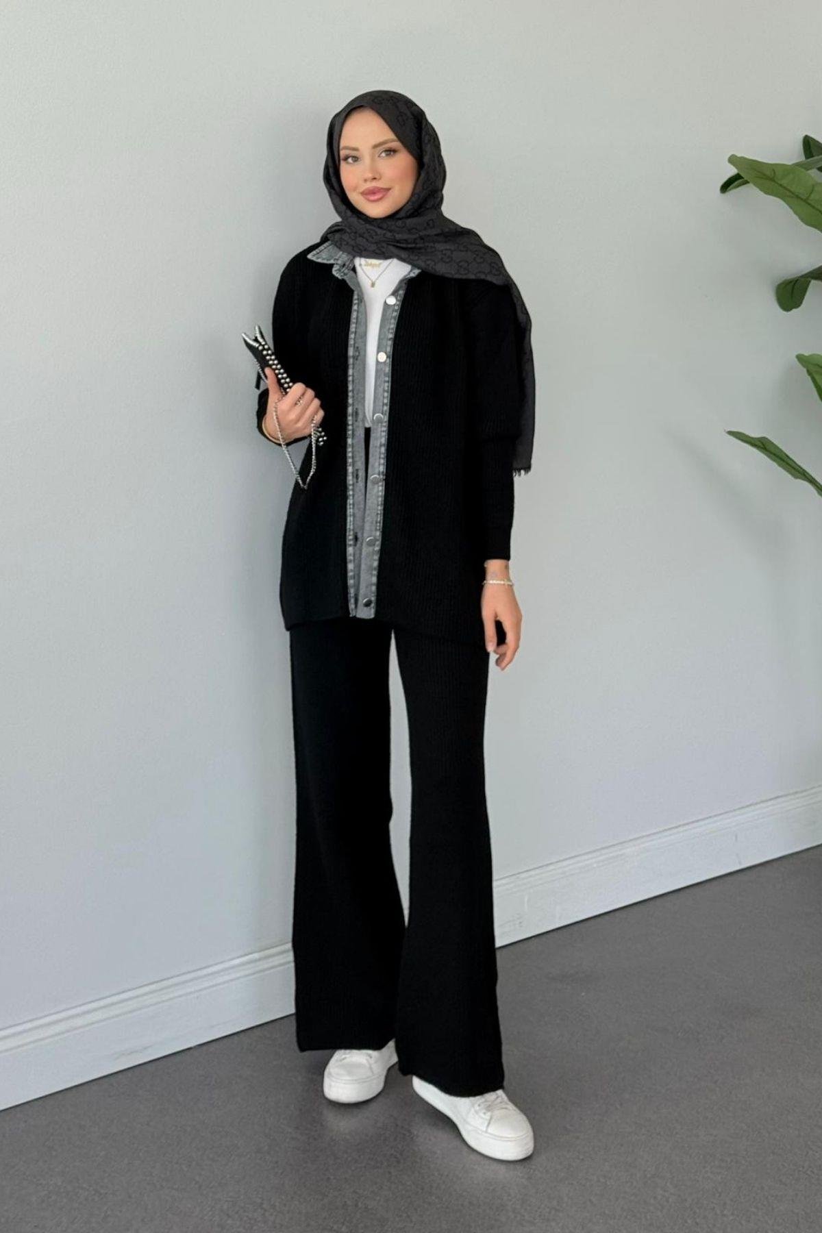 Çakım Düğmeli Triko Takım Siyah, Fiyatları Çakım Düğmeli Triko Takım Siyah- Haza Moda