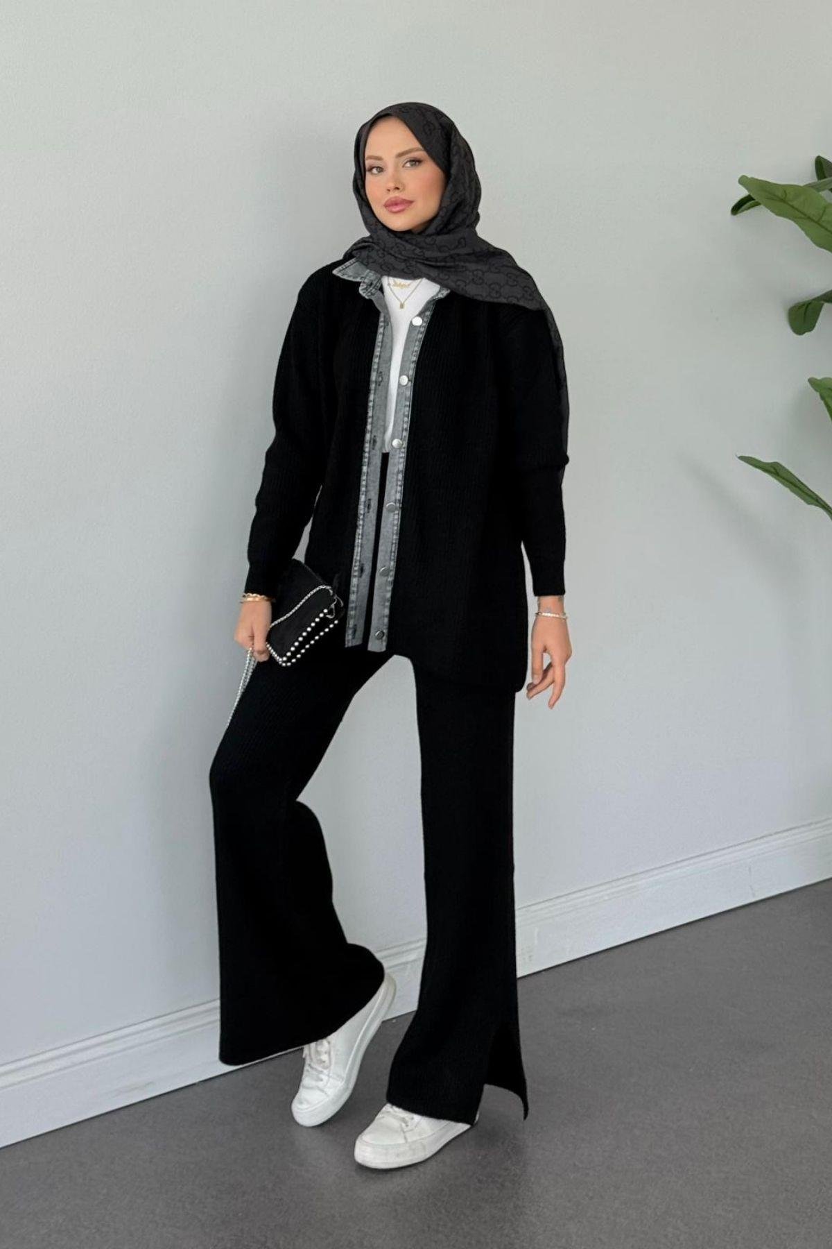 Çakım Düğmeli Triko Takım Siyah, Fiyatları Çakım Düğmeli Triko Takım Siyah- Haza Moda