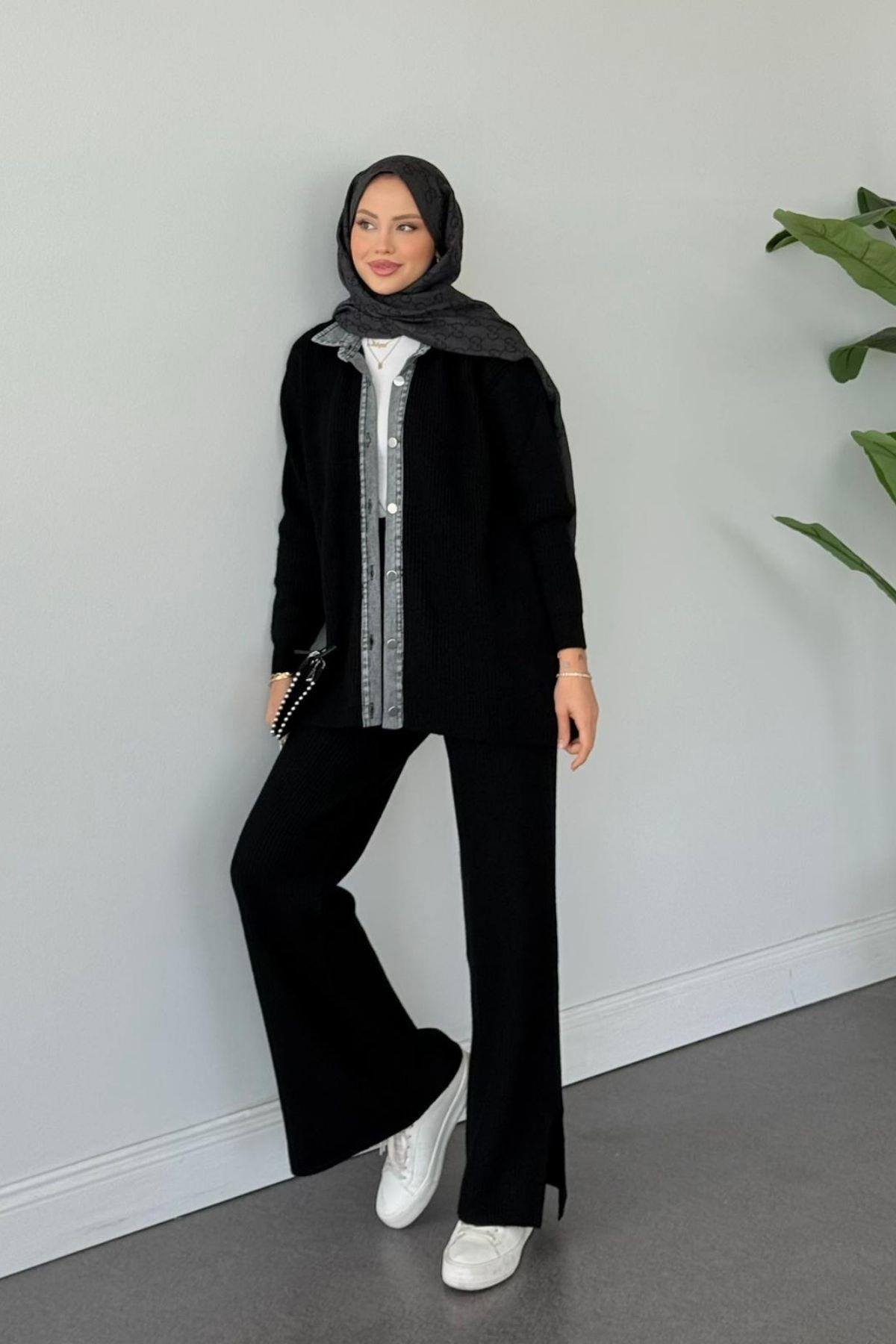 Çakım Düğmeli Triko Takım Siyah, Fiyatları Çakım Düğmeli Triko Takım Siyah- Haza Moda