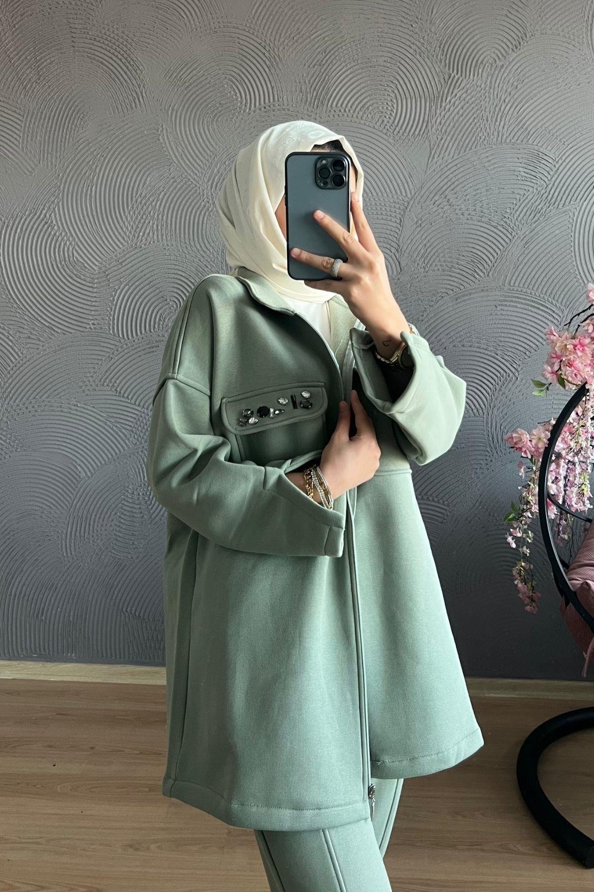 Cebi Taşlı Eşofman Takımı MİNT, Fiyatları Hera Triko Takım-GRİ – Haza Moda | Tesettür Giyim