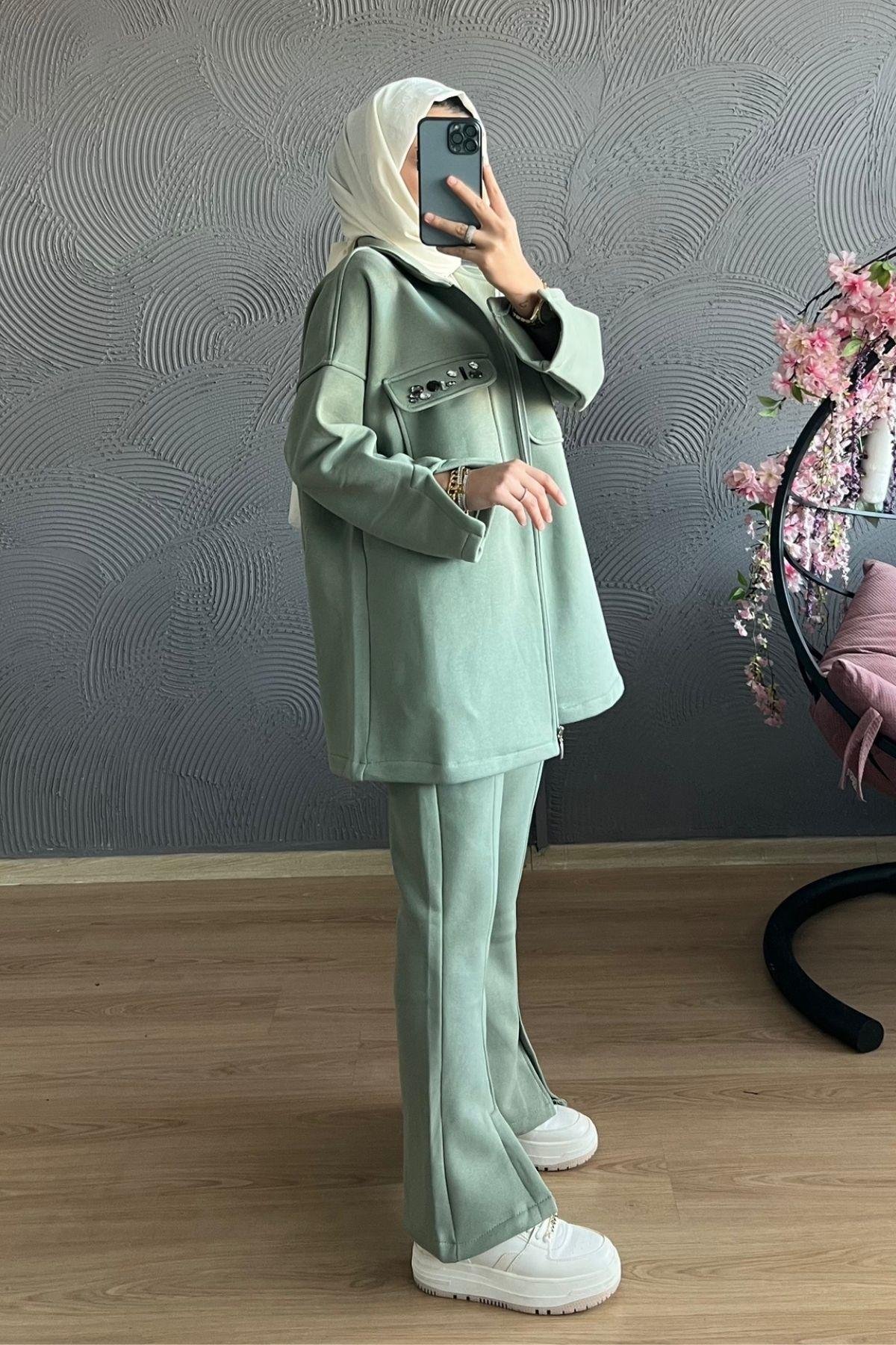 Cebi Taşlı Eşofman Takımı MİNT, Fiyatları Hera Triko Takım-GRİ – Haza Moda | Tesettür Giyim