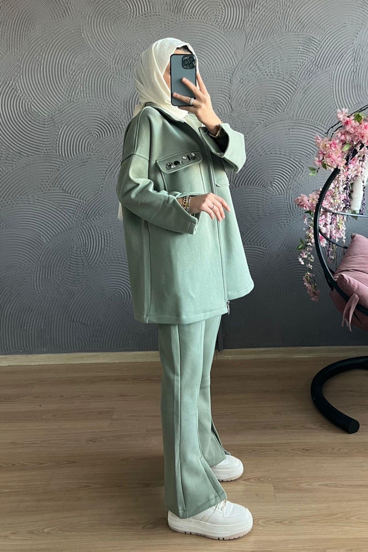 Cebi Taşlı Eşofman Takımı MİNT, Fiyatları Hera Triko Takım-GRİ – Haza Moda | Tesettür Giyim