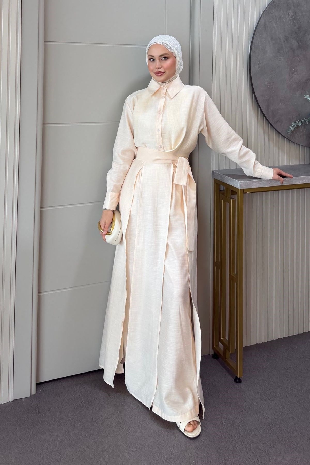Celine Yırtmaçlı Pantolonlu Takım Bej, Fiyatları 