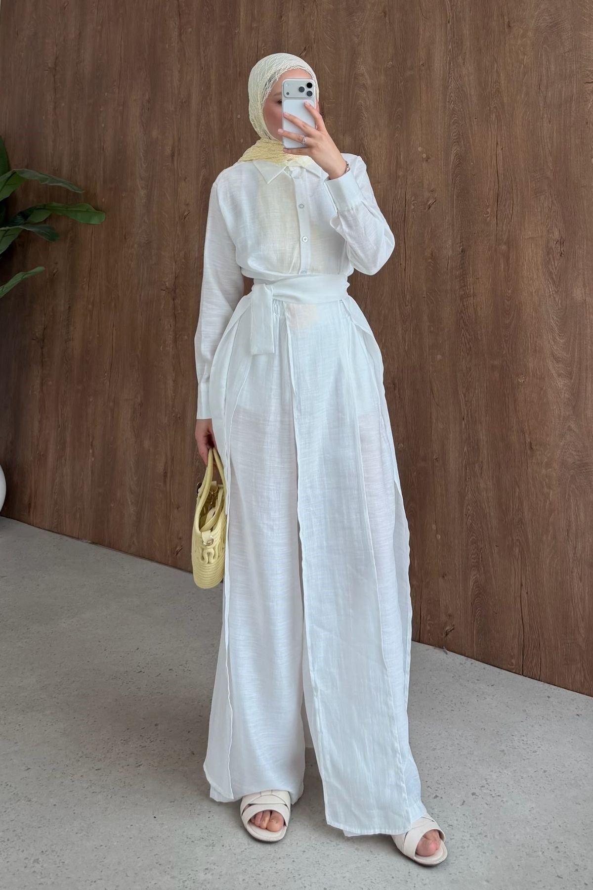 Celine Yırtmaçlı Pantolonlu Takım Beyaz , Fiyatları 
