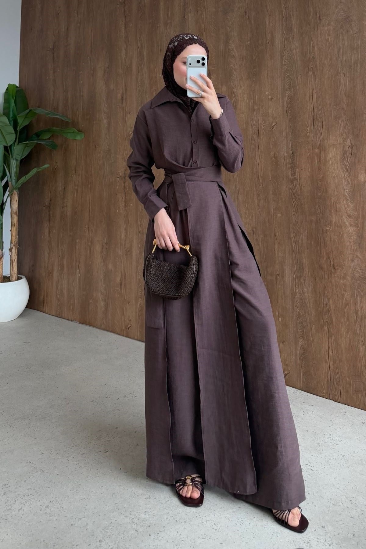 Celine Yırtmaçlı Pantolonlu Takım Kahve, Fiyatları 