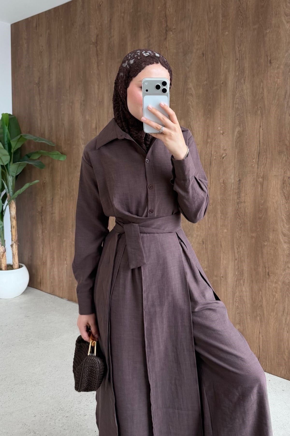 Celine Yırtmaçlı Pantolonlu Takım Kahve, Fiyatları 