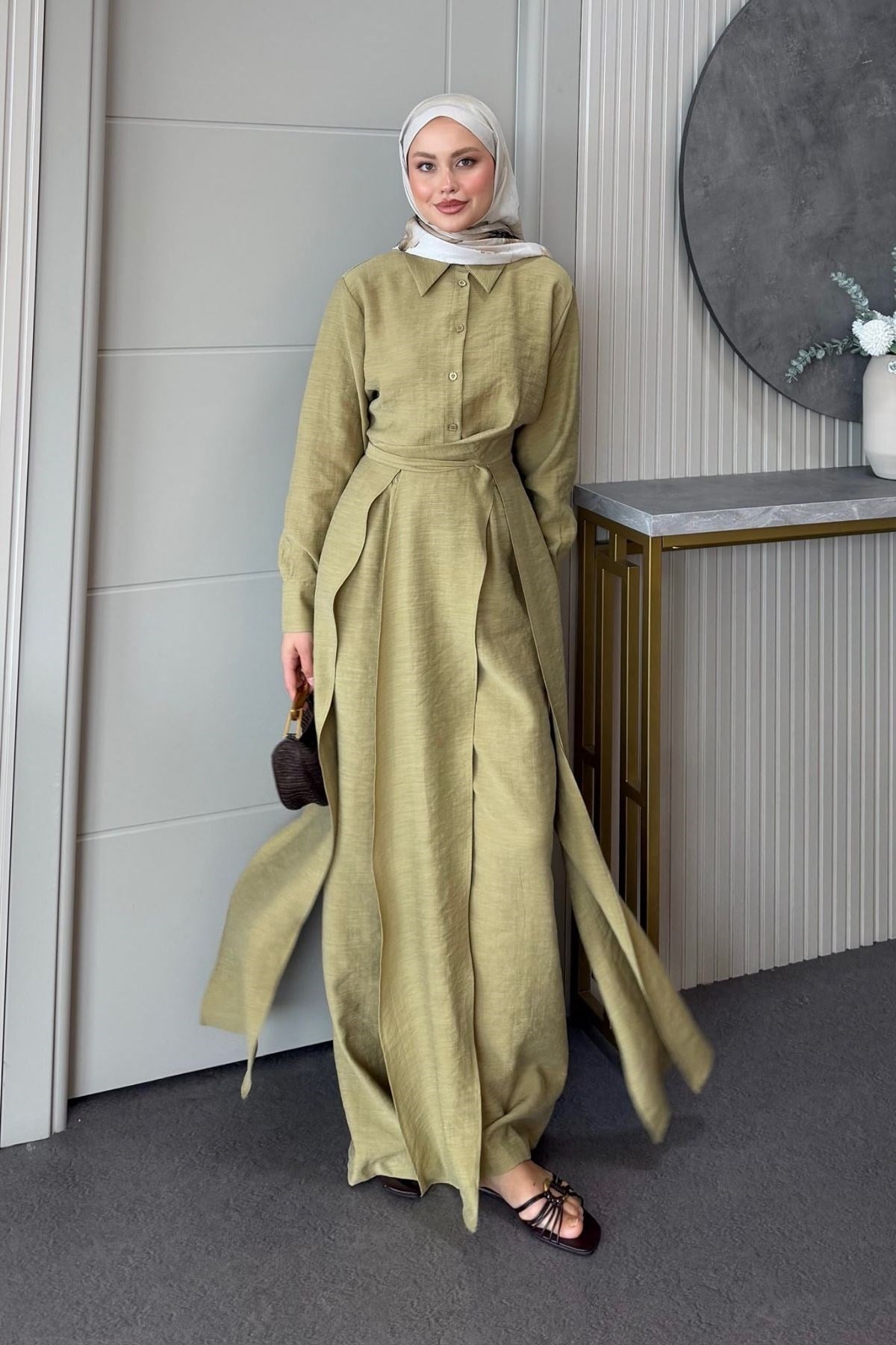 Celine Yırtmaçlı Pantolonlu Takım Yağ Yeşili , Fiyatları 