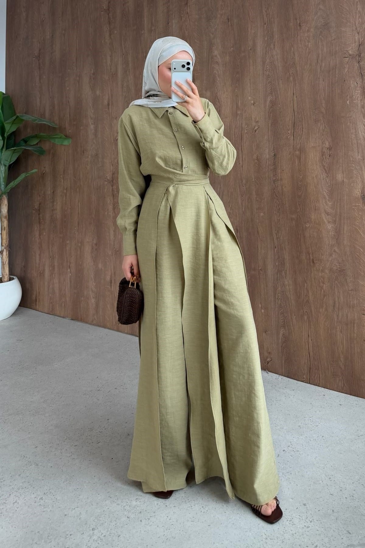 Celine Yırtmaçlı Pantolonlu Takım Yağ Yeşili , Fiyatları 