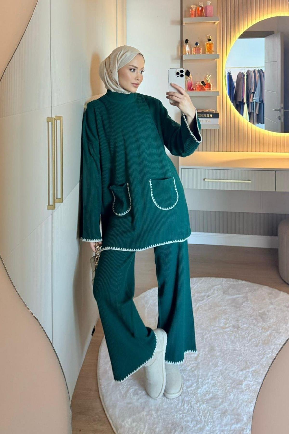 Cep Örgülü Fitilli Takım Yeşil, Fiyatları Cep Örgülü Fitilli Takım Yeşil- Haza Moda 