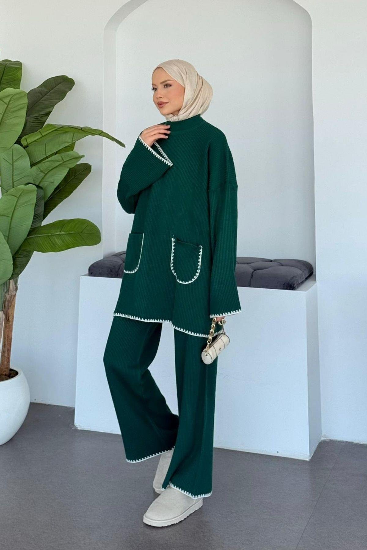 Cep Örgülü Fitilli Takım Yeşil, Fiyatları Cep Örgülü Fitilli Takım Yeşil- Haza Moda 