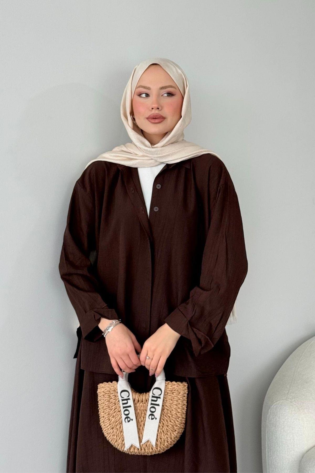 Cepsiz Liya Takım Acıkahve, Fiyatları Haza Moda | Tesettür Giyim | Cepsiz Liya Takım Acıkahve