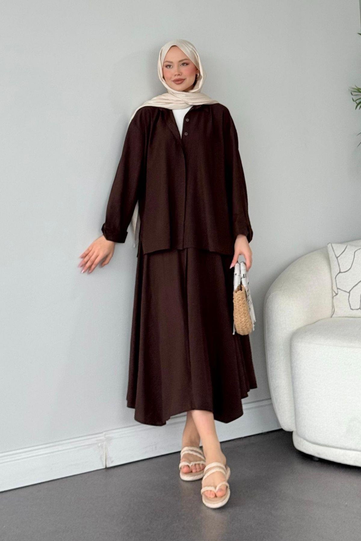 Cepsiz Liya Takım Acıkahve, Fiyatları Haza Moda | Tesettür Giyim | Cepsiz Liya Takım Acıkahve