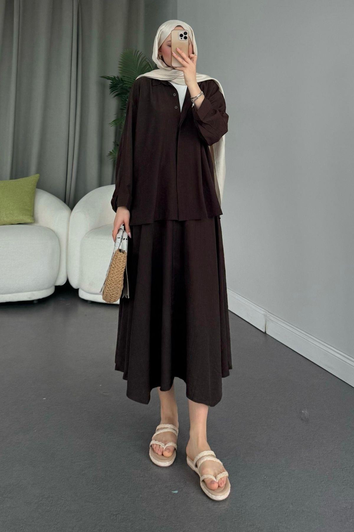 Cepsiz Liya Takım Acıkahve, Fiyatları Haza Moda | Tesettür Giyim | Cepsiz Liya Takım Acıkahve