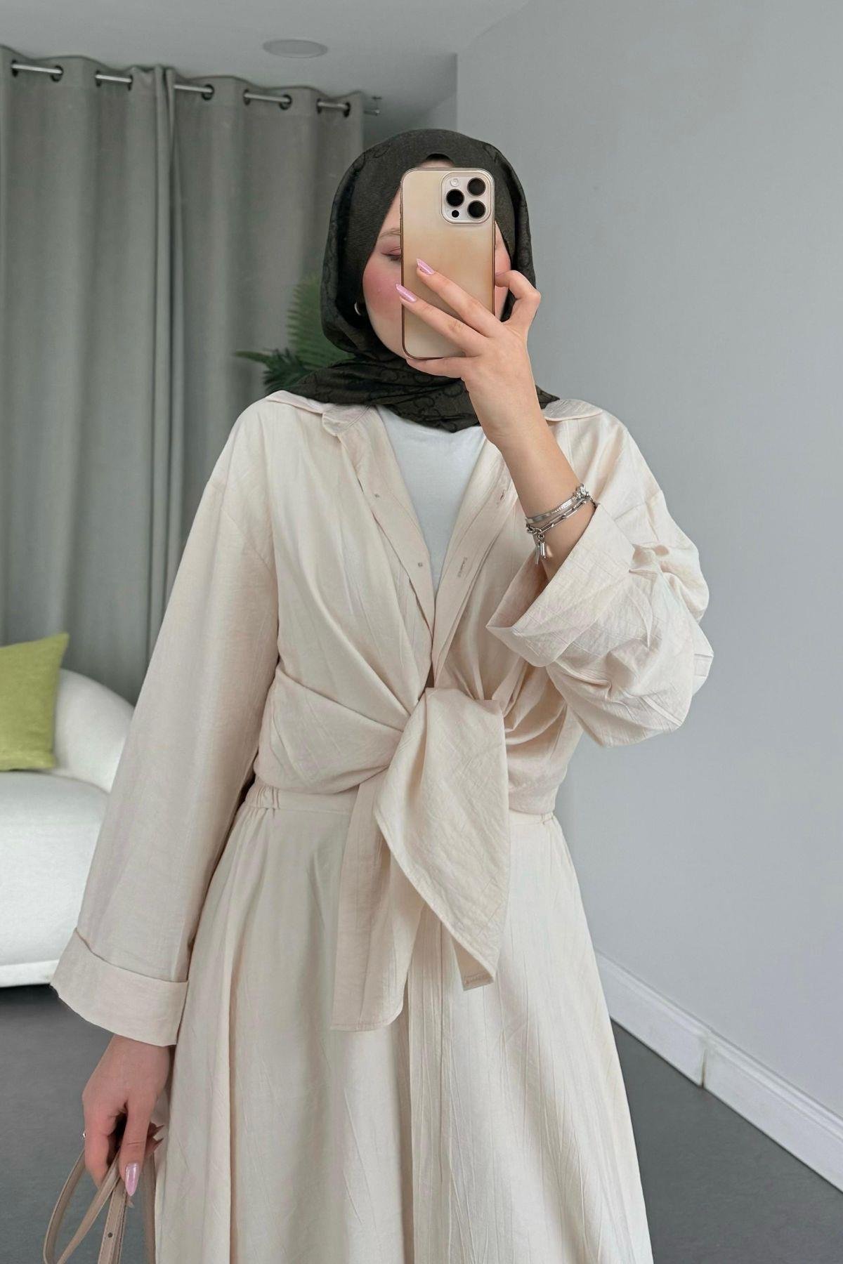 Cepsiz Liya Takım Bej, Fiyatları Haza Moda | Tesettür Giyim | Cepsiz Liya Takım Bej