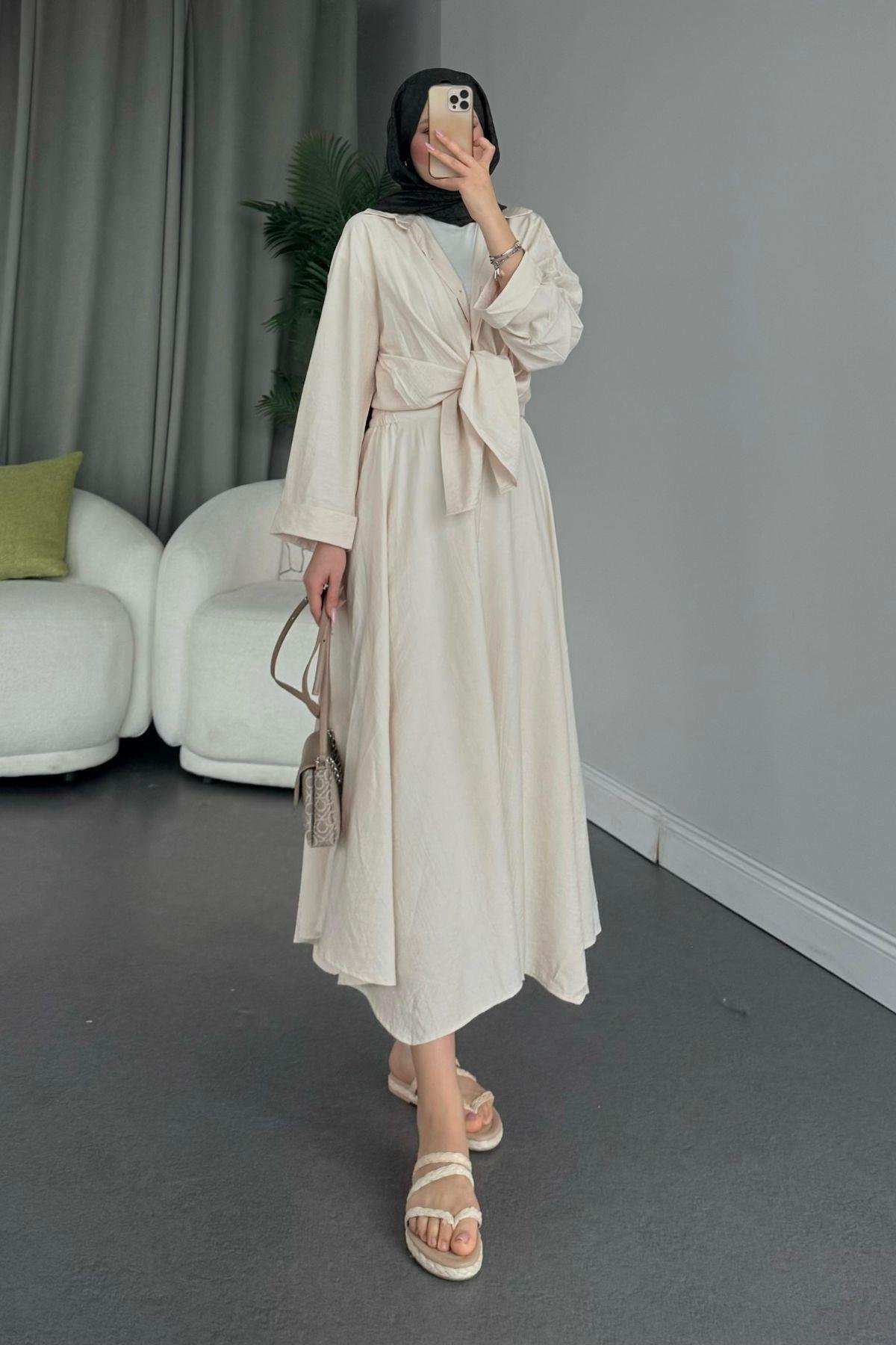 Cepsiz Liya Takım Bej, Fiyatları Haza Moda | Tesettür Giyim | Cepsiz Liya Takım Bej