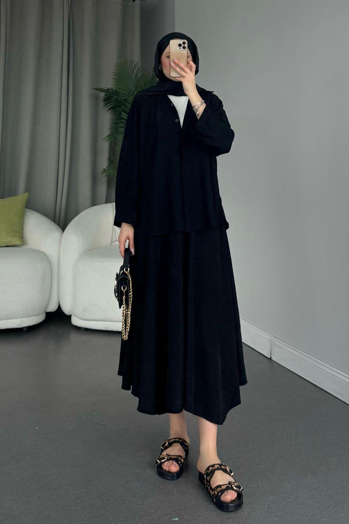 Cepsiz Liya Takım Siyah, Fiyatları Haza Moda | Tesettür Giyim | Cepsiz Liya Takım Siyah