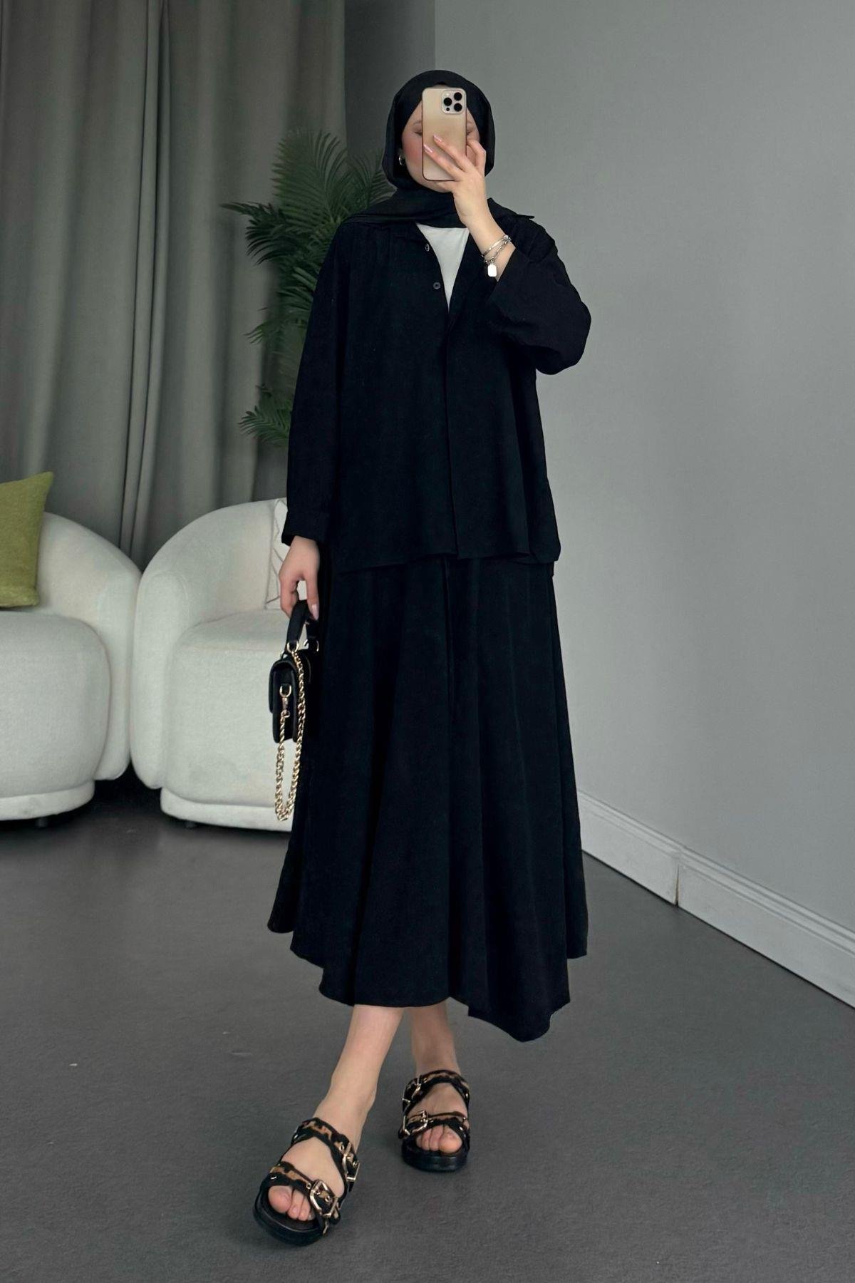 Cepsiz Liya Takım Siyah, Fiyatları Haza Moda | Tesettür Giyim | Cepsiz Liya Takım Siyah