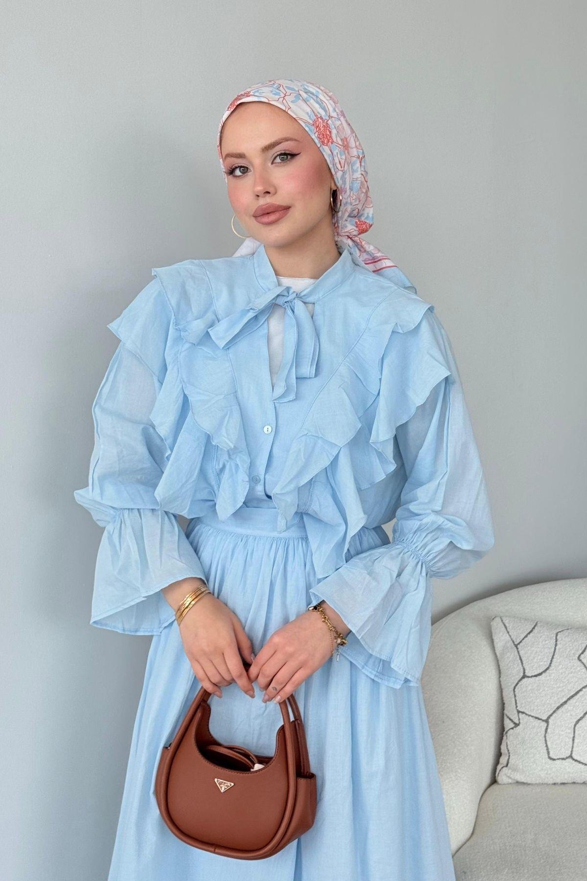 Çeşme Fırfırlı Takım Bebe Mavi, Fiyatları Çeşme Fırfırlı Takım Bebe Mavi - Haza Moda 