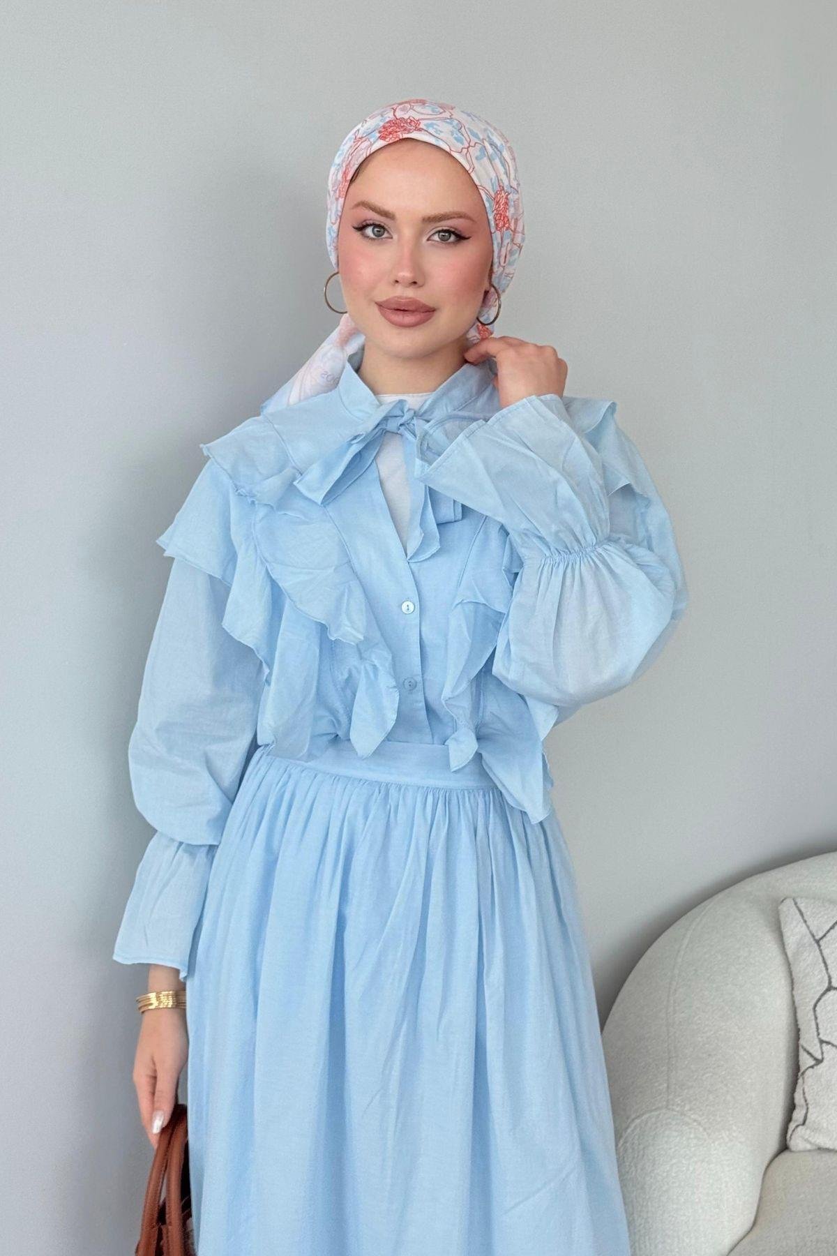 Çeşme Fırfırlı Takım Bebe Mavi, Fiyatları Çeşme Fırfırlı Takım Bebe Mavi - Haza Moda 