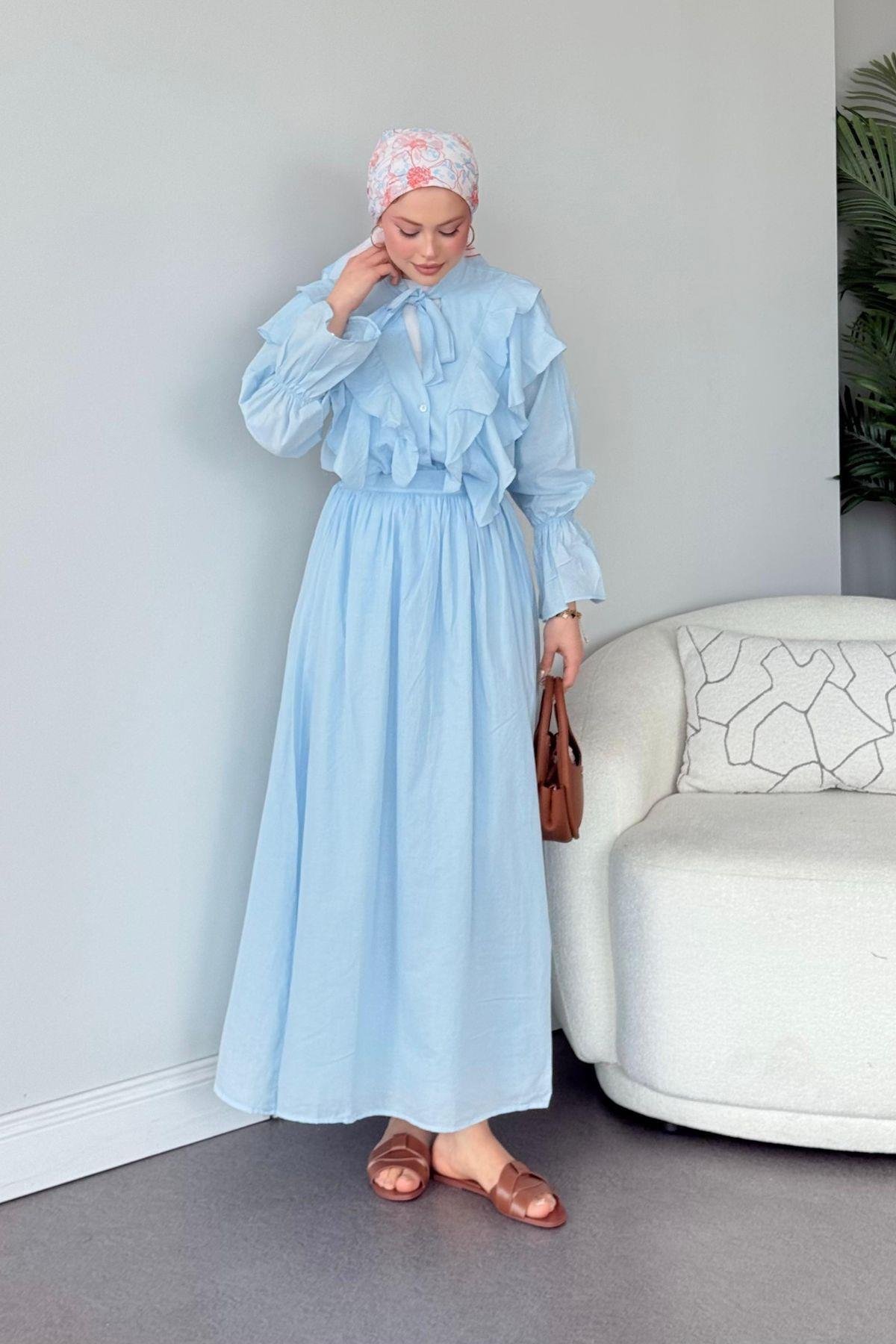 Çeşme Fırfırlı Takım Bebe Mavi, Fiyatları Çeşme Fırfırlı Takım Bebe Mavi - Haza Moda 