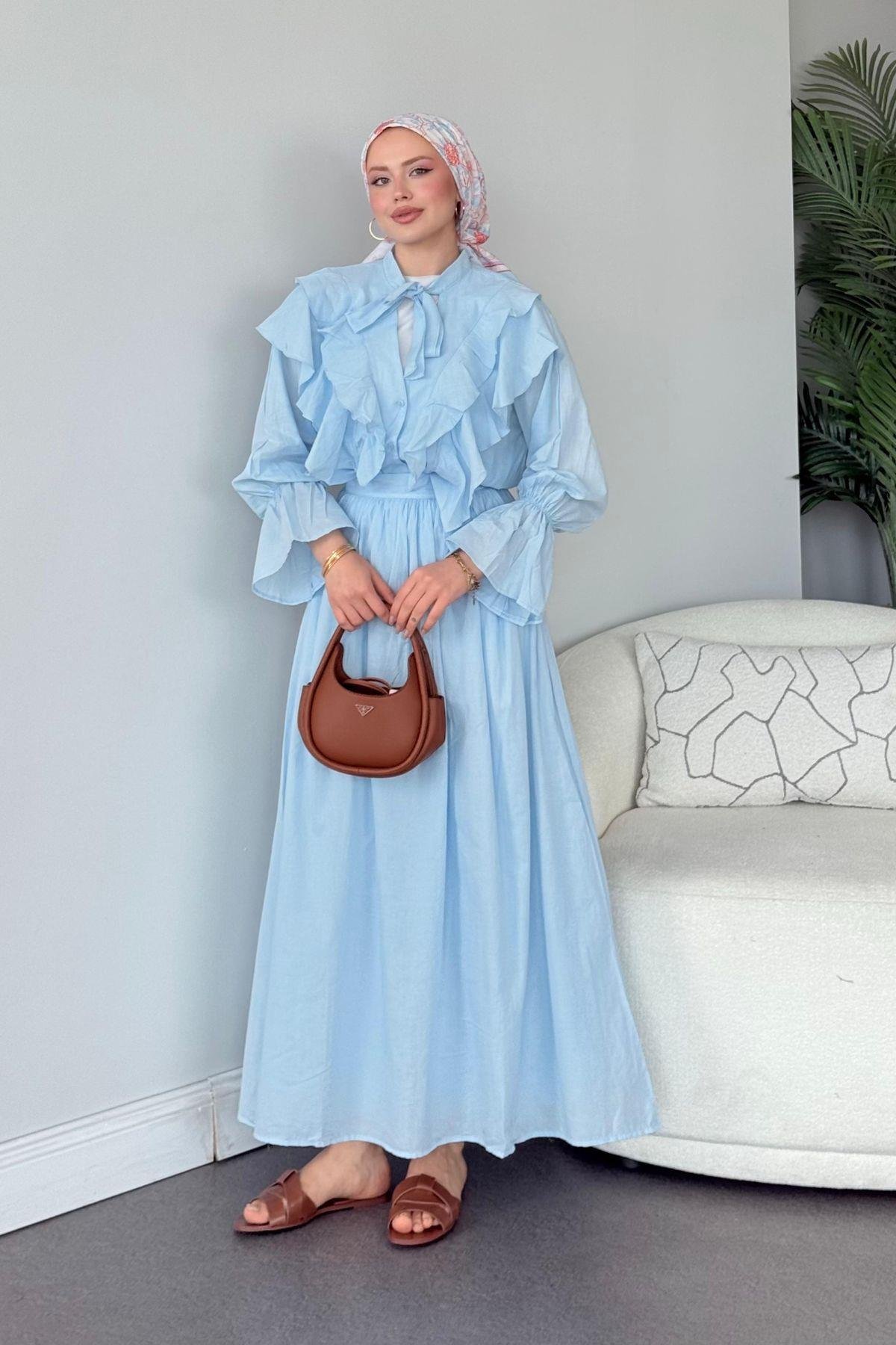 Çeşme Fırfırlı Takım Bebe Mavi, Fiyatları Çeşme Fırfırlı Takım Bebe Mavi - Haza Moda 