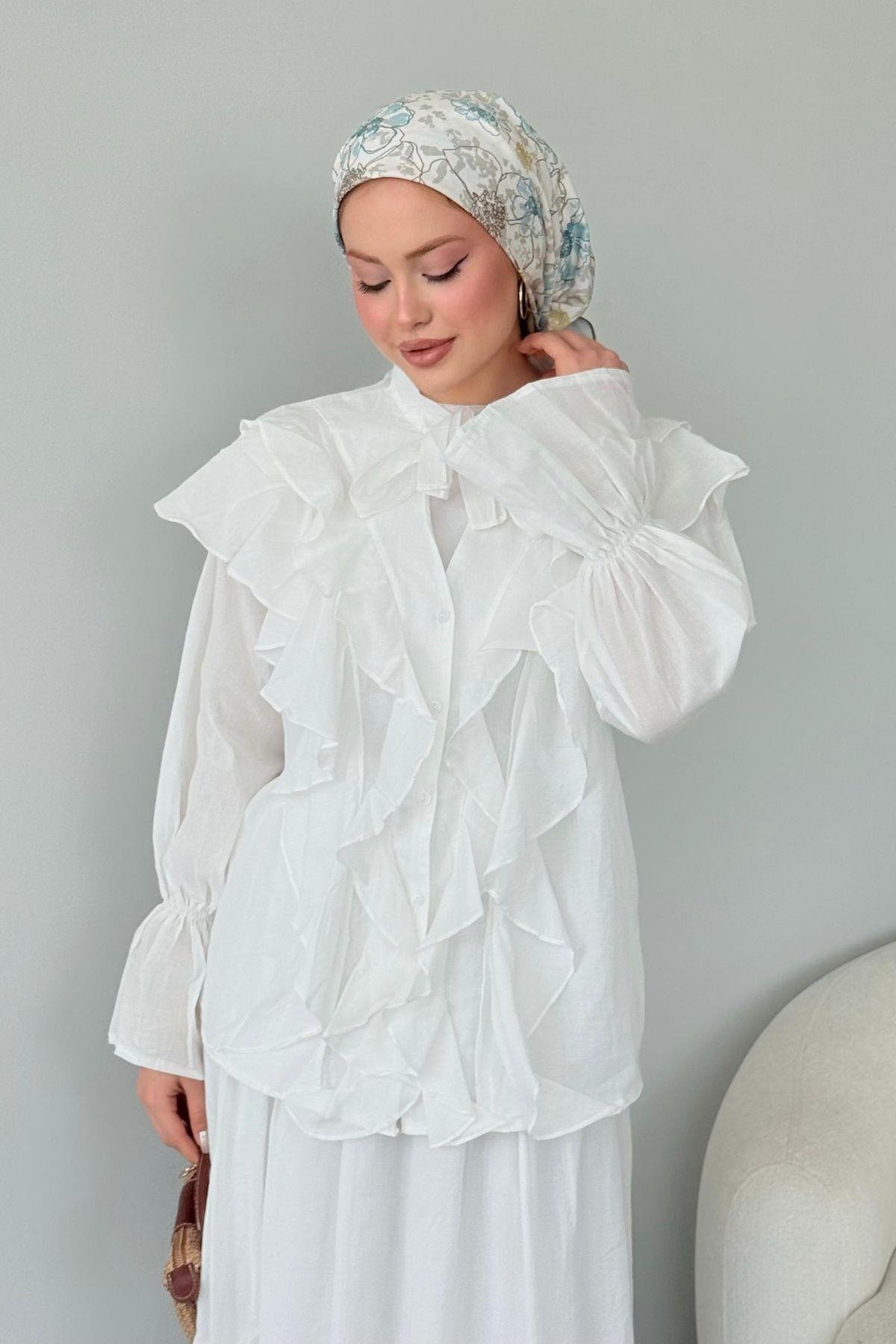 Çeşme Fırfırlı Takım Beyaz , Fiyatları Çeşme Fırfırlı Takım Beyaz - Haza Moda 