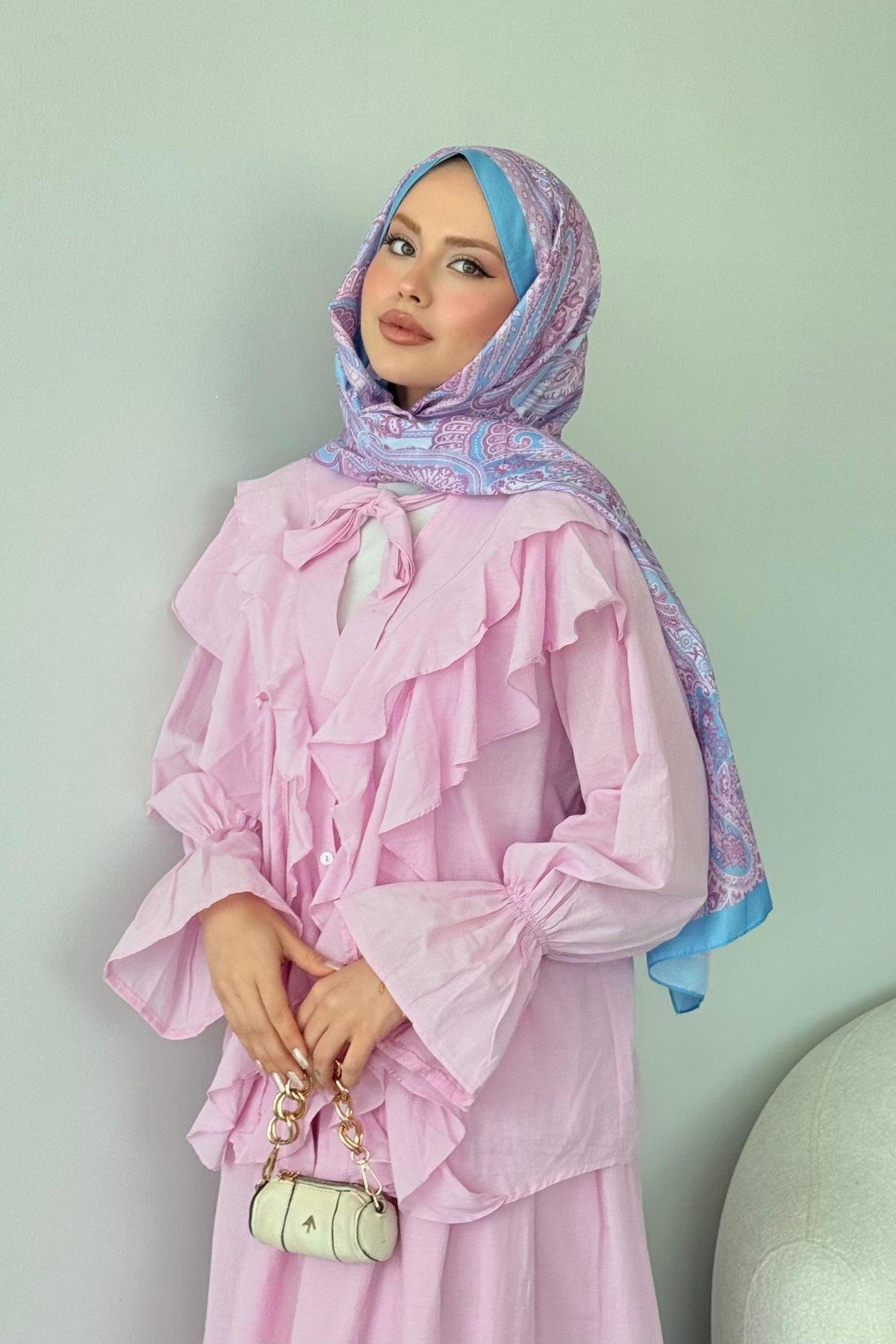 Çeşme Fırfırlı Takım Pembe, Fiyatları Çeşme Fırfırlı Takım Pembe - Haza Moda 