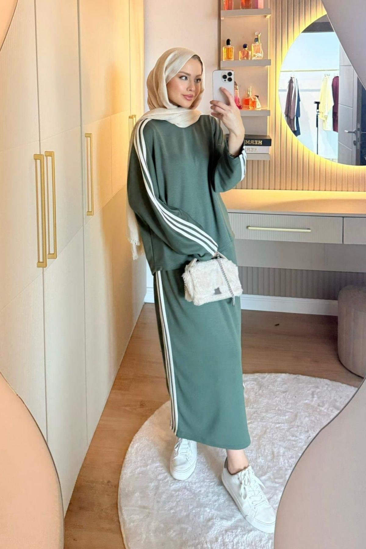 Charm Şeritli Etekli Takım Haki, Fiyatları 