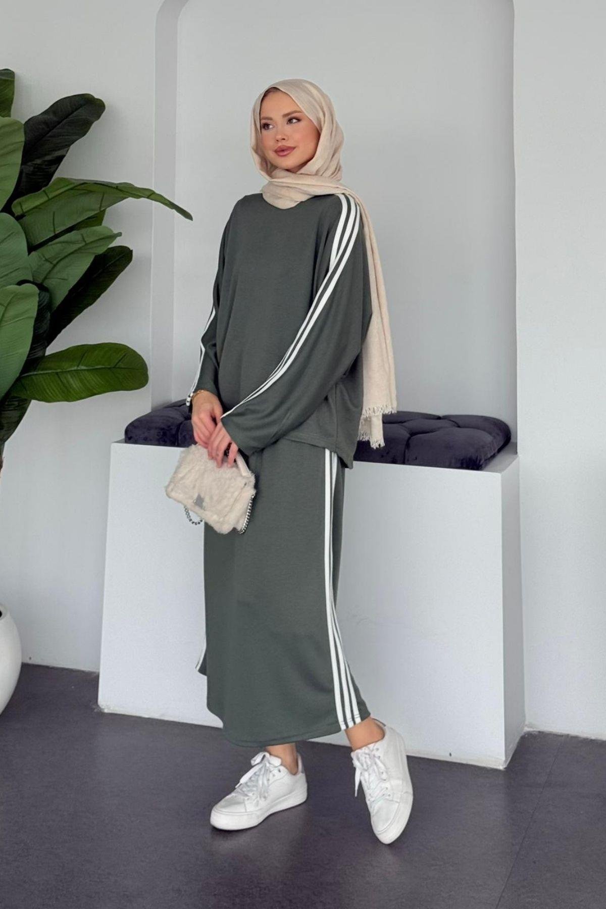 Charm Şeritli Etekli Takım Haki, Fiyatları 