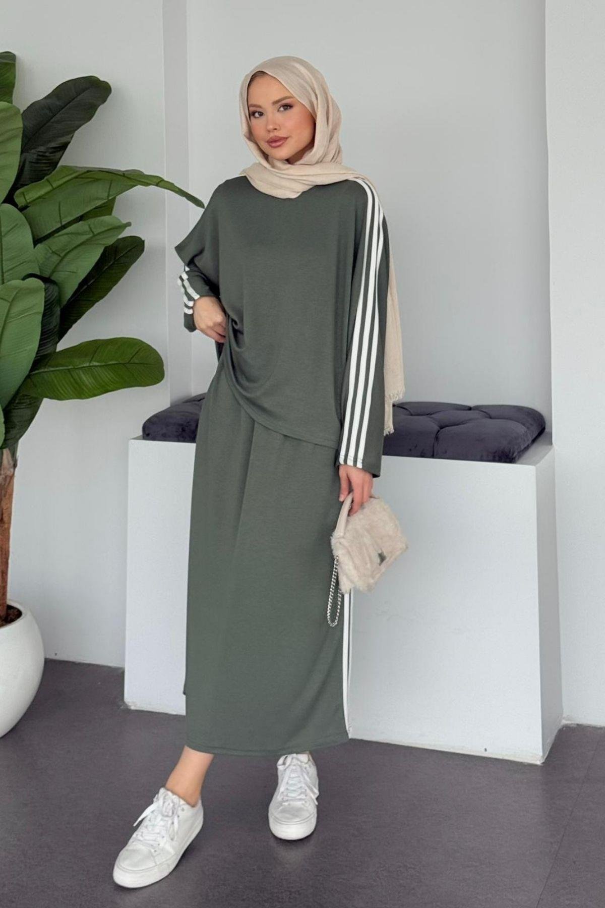 Charm Şeritli Etekli Takım Haki, Fiyatları 