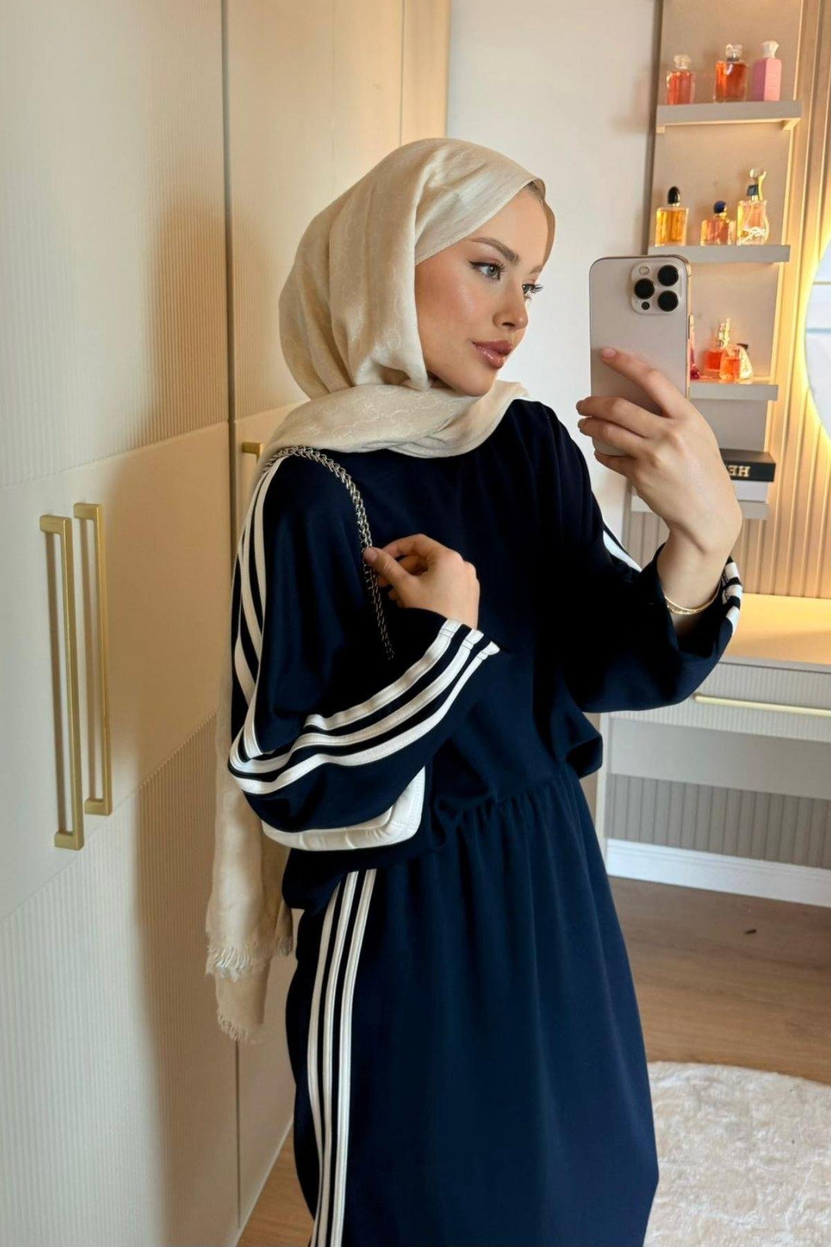 Charm Şeritli Etekli Takım Lacivert, Fiyatları 