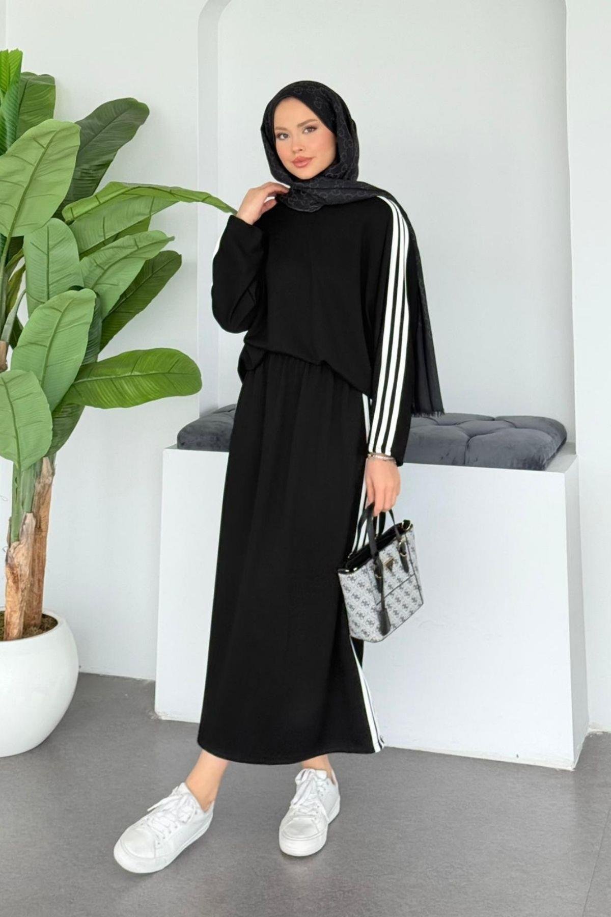 Charm Şeritli Etekli Takım Siyah, Fiyatları 