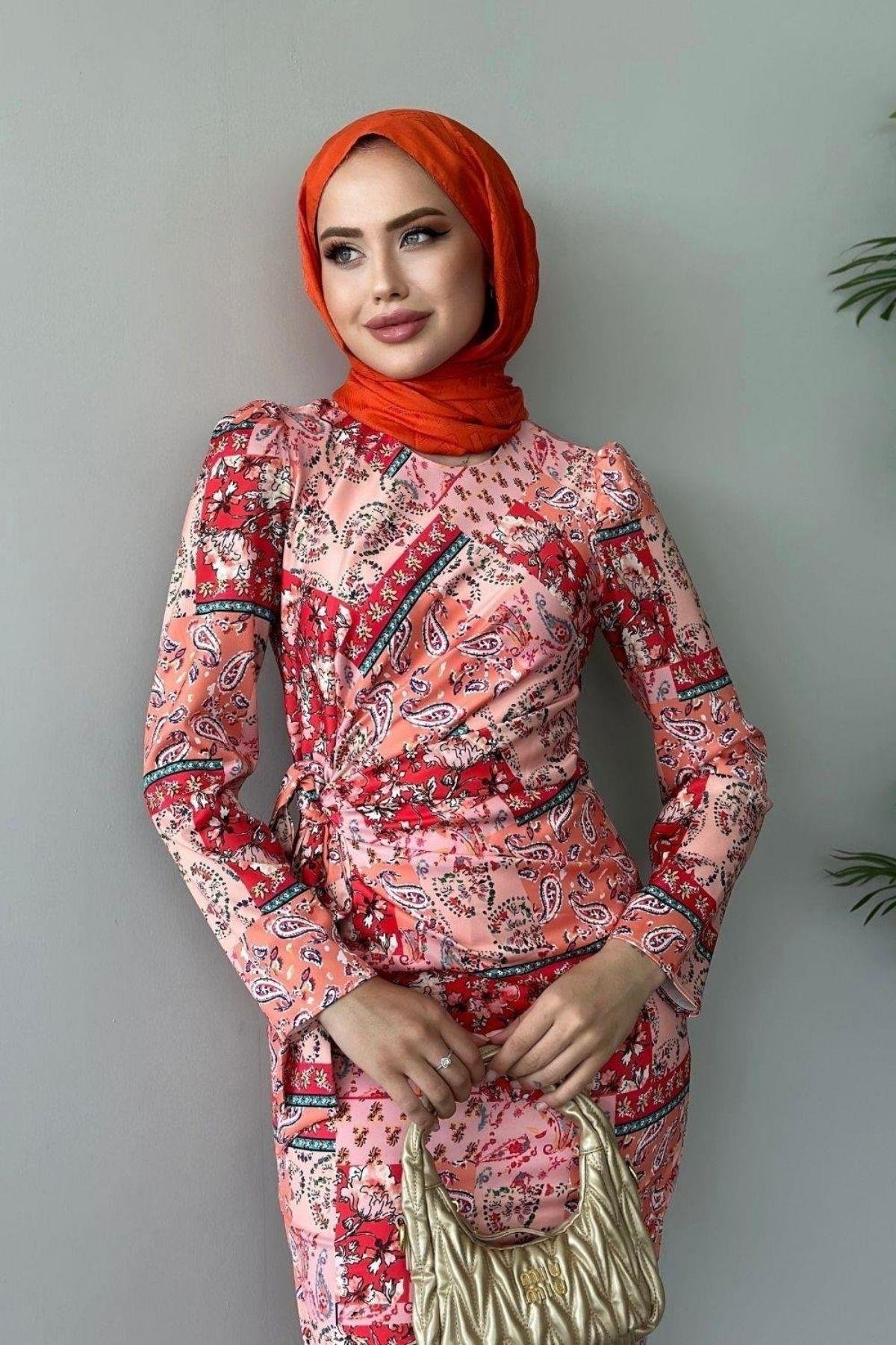 Çilen Desenli Elbise Turuncu, Fiyatları 