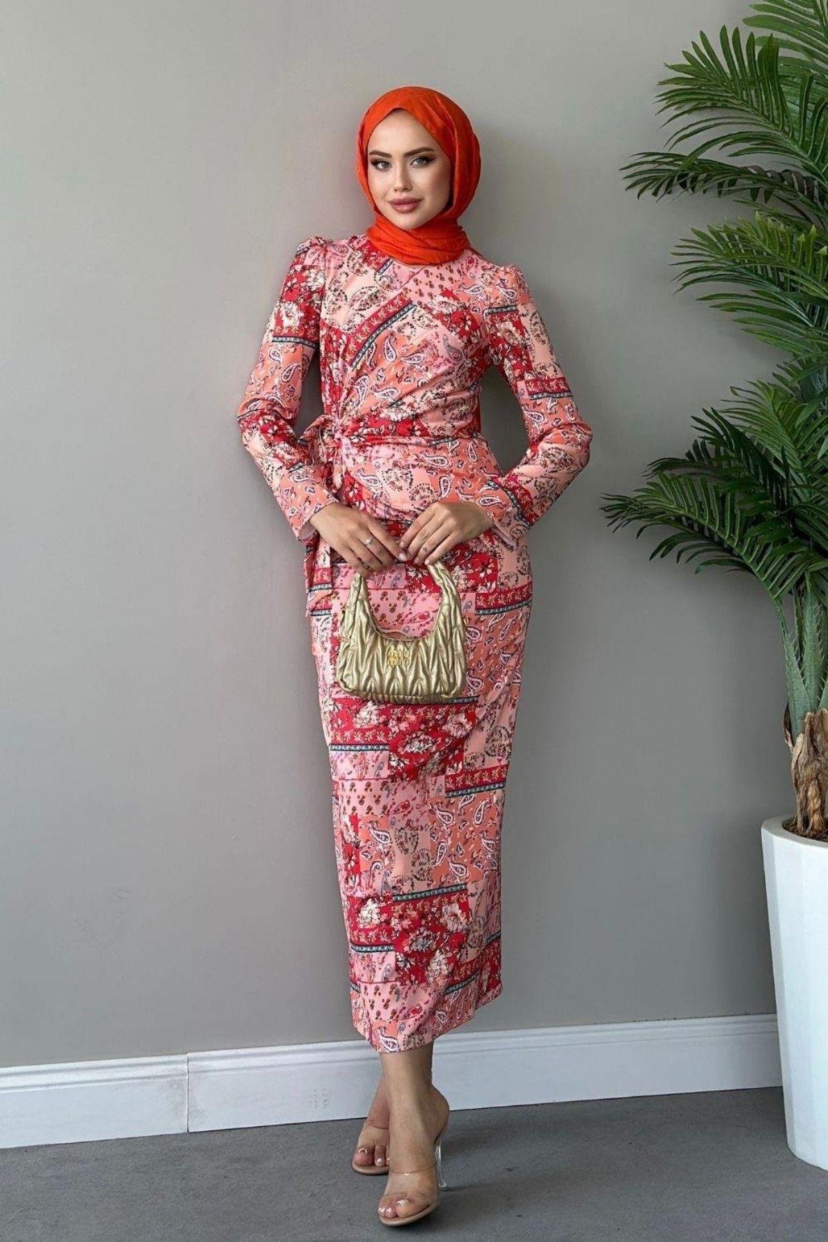 Çilen Desenli Elbise Turuncu, Fiyatları 